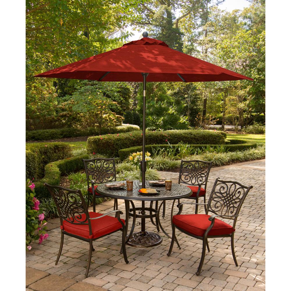 Hanover Traditions 7-Piece Bronze Patio Dining Set with Red Cushions at ...