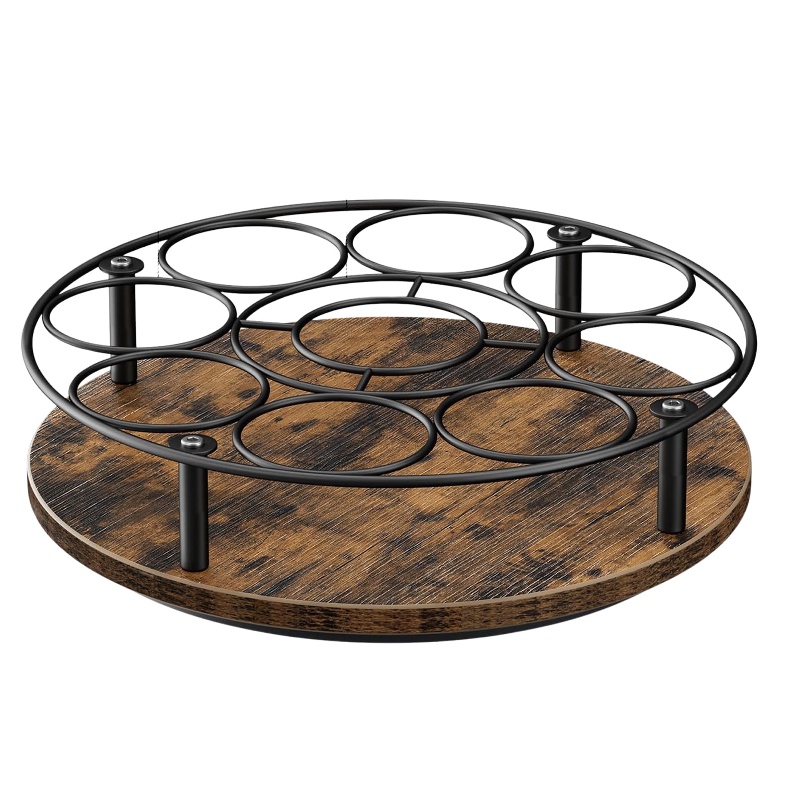 Etokfoks  9 Bottles Brown Black Carbon Steel Wood Coffee Syrup Rack Organizer Rotating Bottle Holder Kitchen Storage