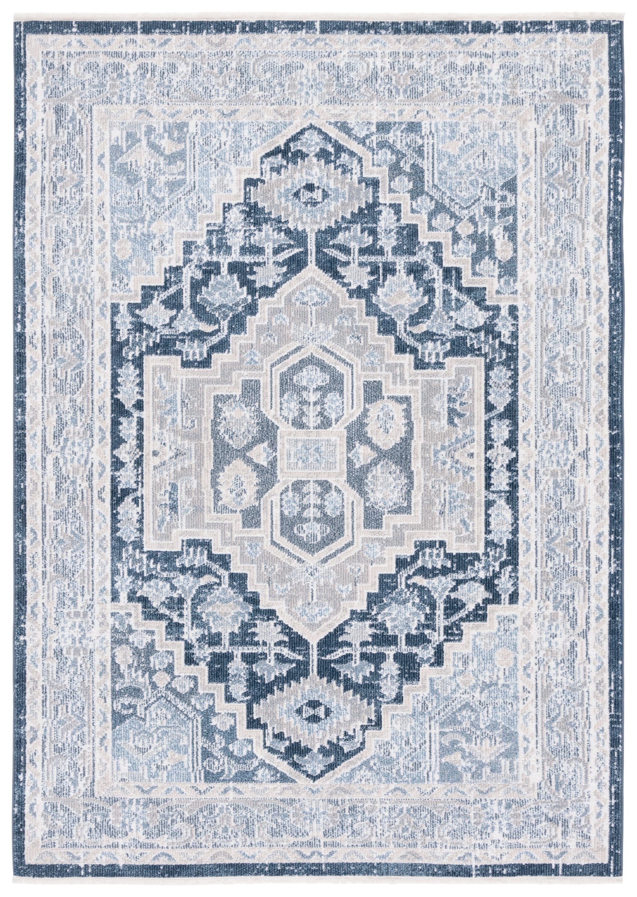 Beige and Navy Washable Synthetic Flat Woven Area Rug
