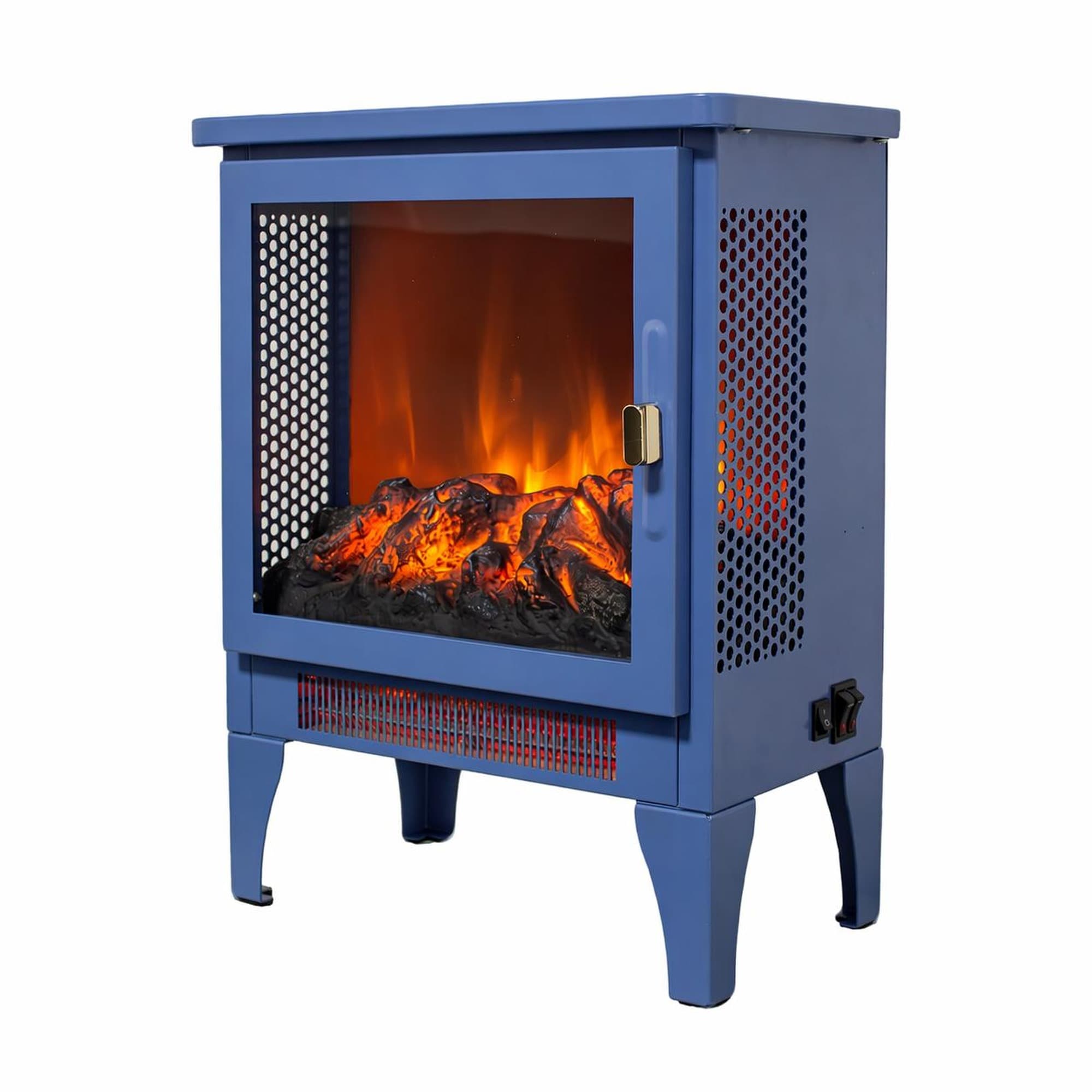 TEINIE 18-Inch Classic Blue Freestand Electric Fireplace Stove Heater 3D Flame 5000 BTU with Remote Control
