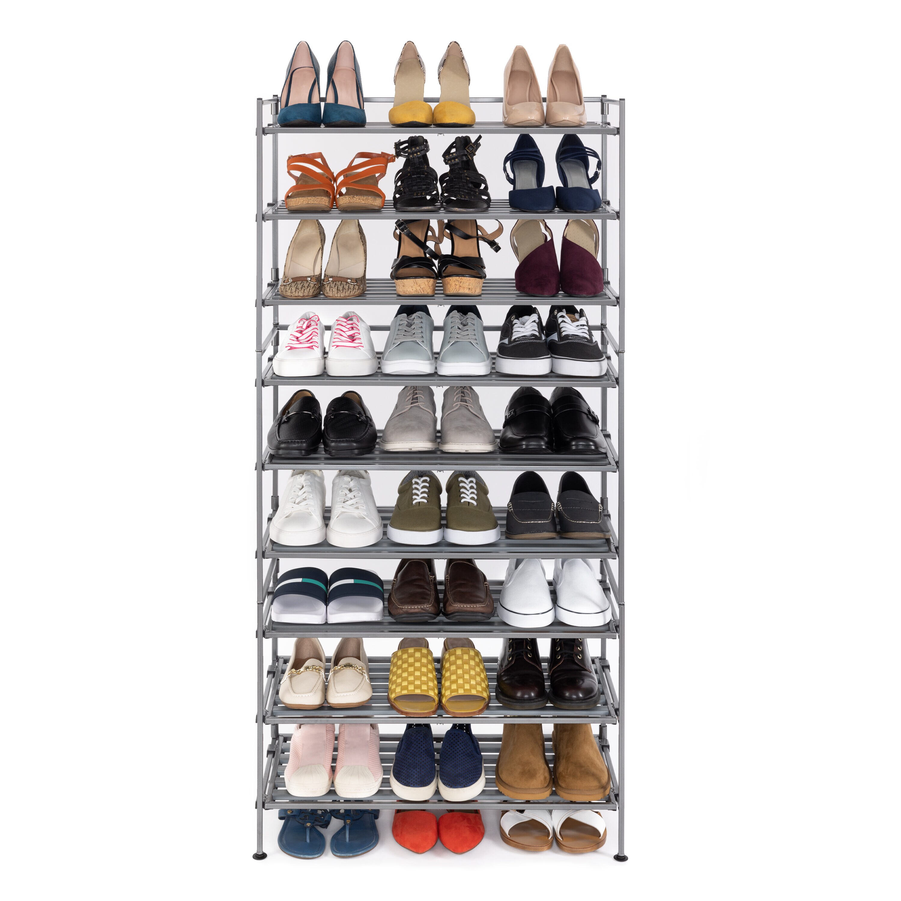 Seville Classics Iron Metal Shoe Rack, 3 Tier Shoe Storage Organizer,  Brown, 27.25-in W x 12.75-in D x 18.5-in H, Holds 12 Pairs of Shoes in the  Shoe Storage department at