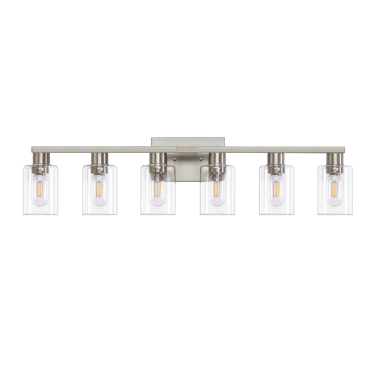 Aoibox  Six Light Modern Brushed Nickel Vanity Light with Clear Glass Shade E26 Base for Bathroom Vanities And Mirrors