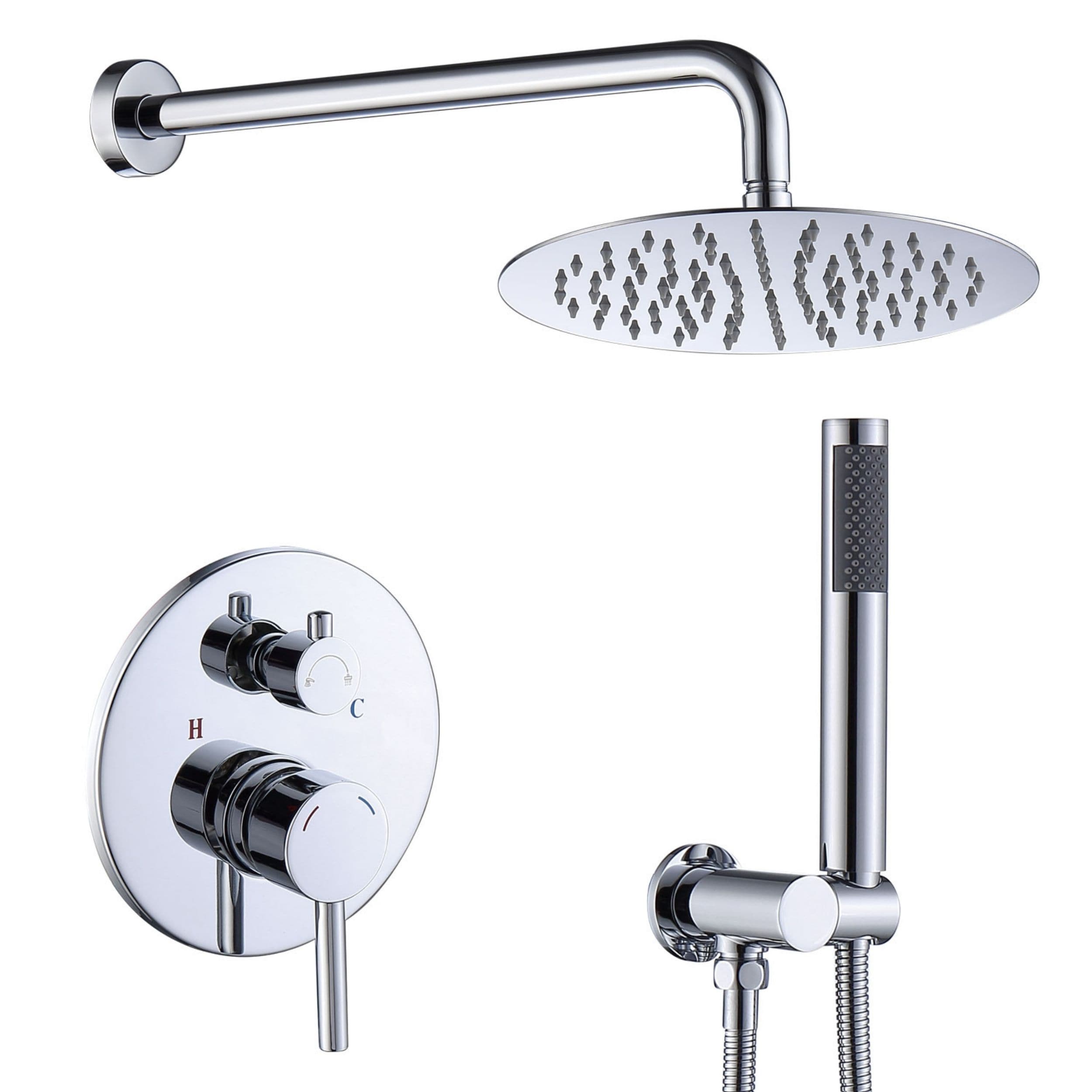 Poinic Brushed Nickel 10-in Waterfall Built-In Shower Faucet System with 2-way Diverter ( Pressure-balanced Valve Included )