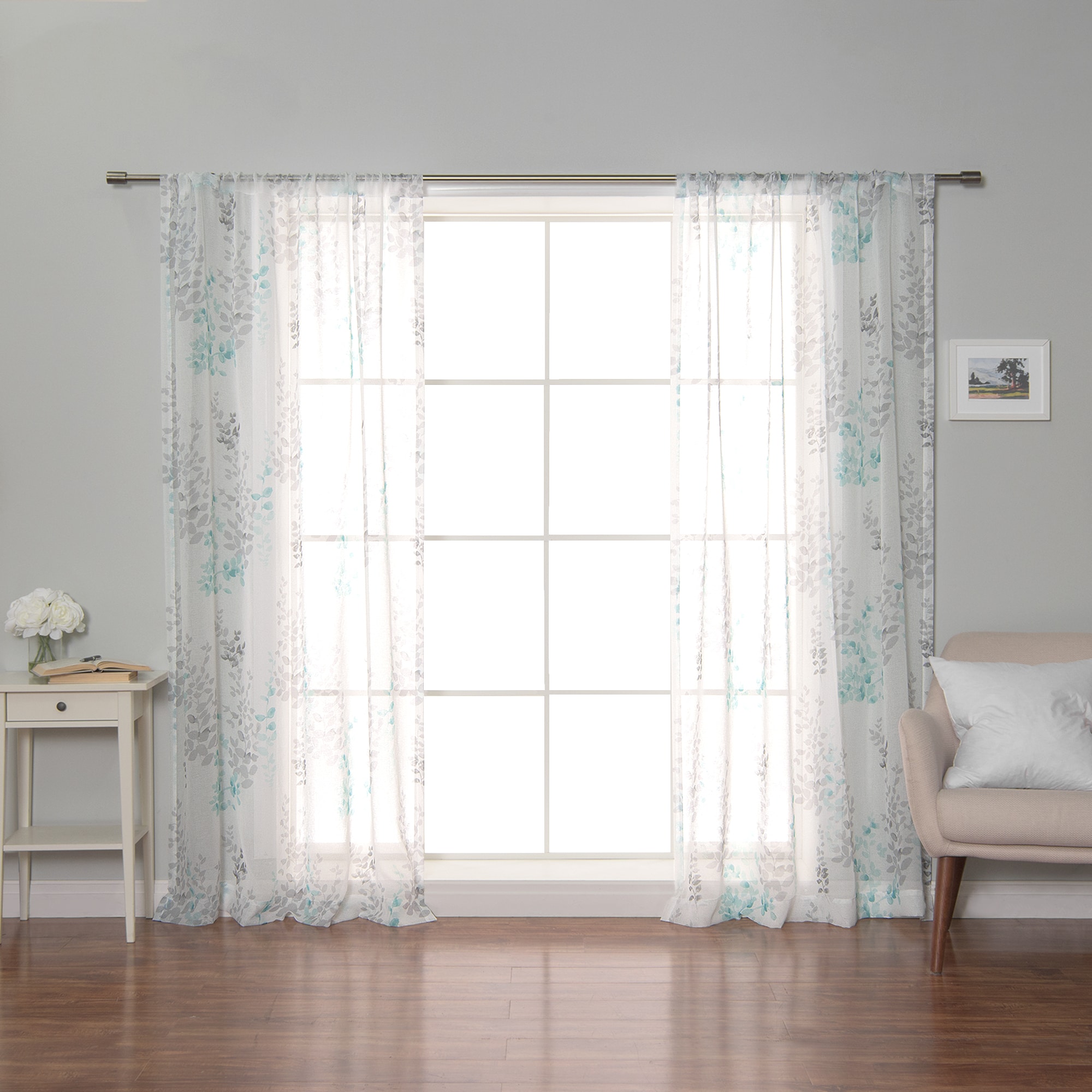 Best Home Fashion JC-RDP-PA1237-84-TEA 84-Inches Teal Sheer Rod pocket Curtain panel pair