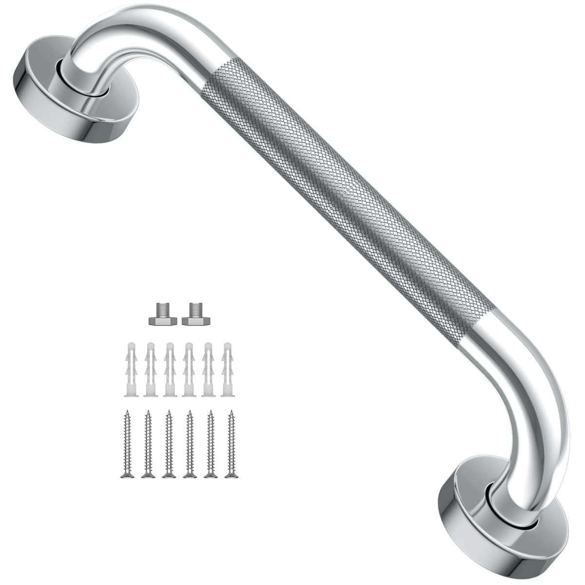 Etokfoks 12 in anti slip shower grab bar chrome finish stainless steel knurled bathroom safety rail hand support with 1 0 in diameter and #LETAYYP5E
