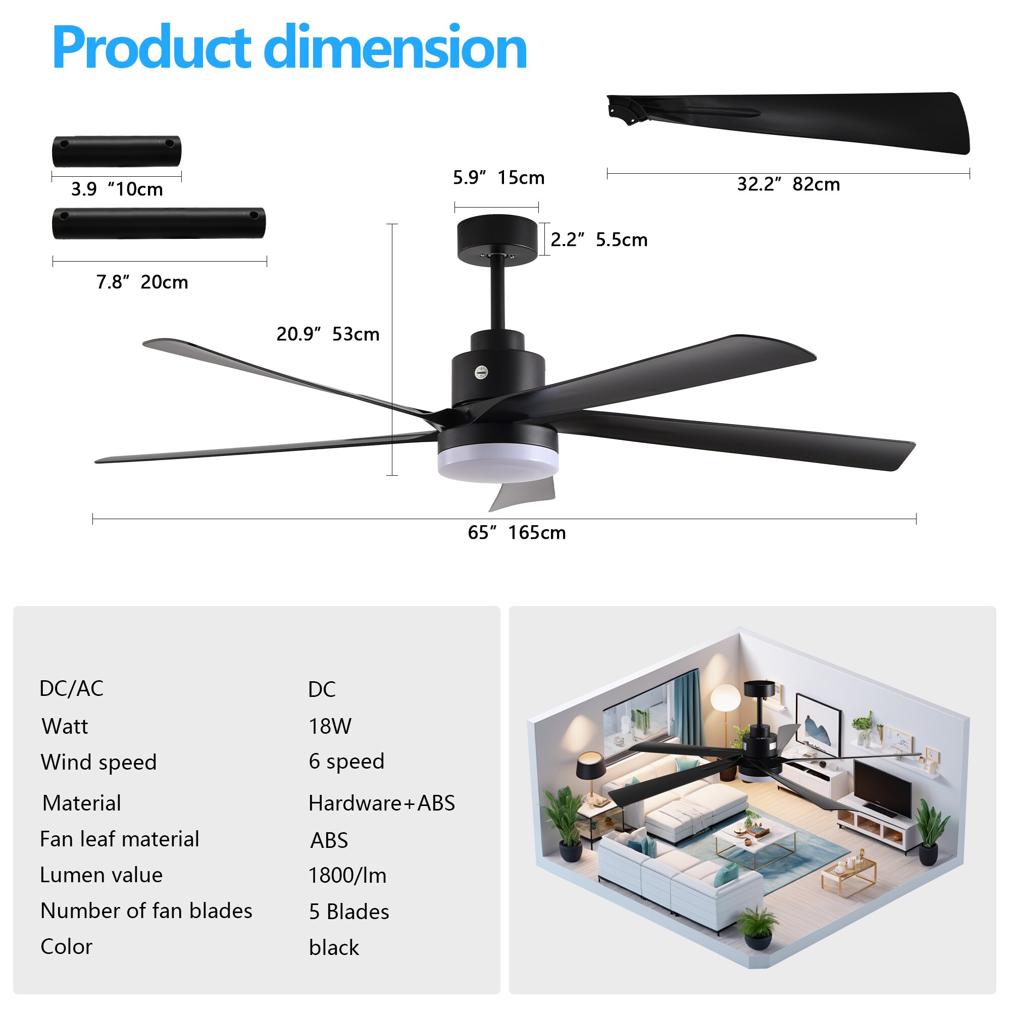 WELLFOR GYH52-1084-5BK Ceiling-Fans - View #7