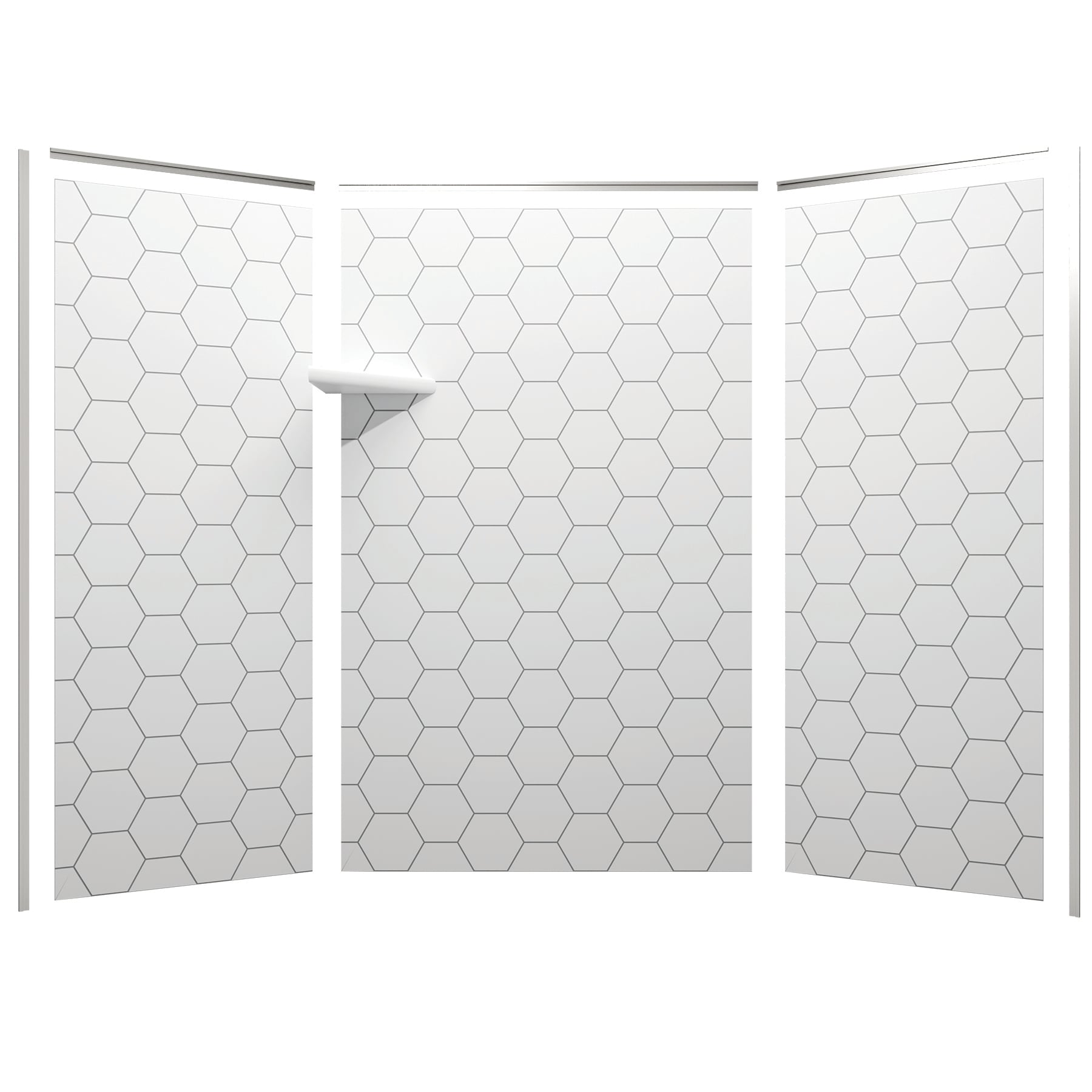 White and Gray Hexagon 60" x 36" x 80" Shower Wall Surround with Nickel Trim
