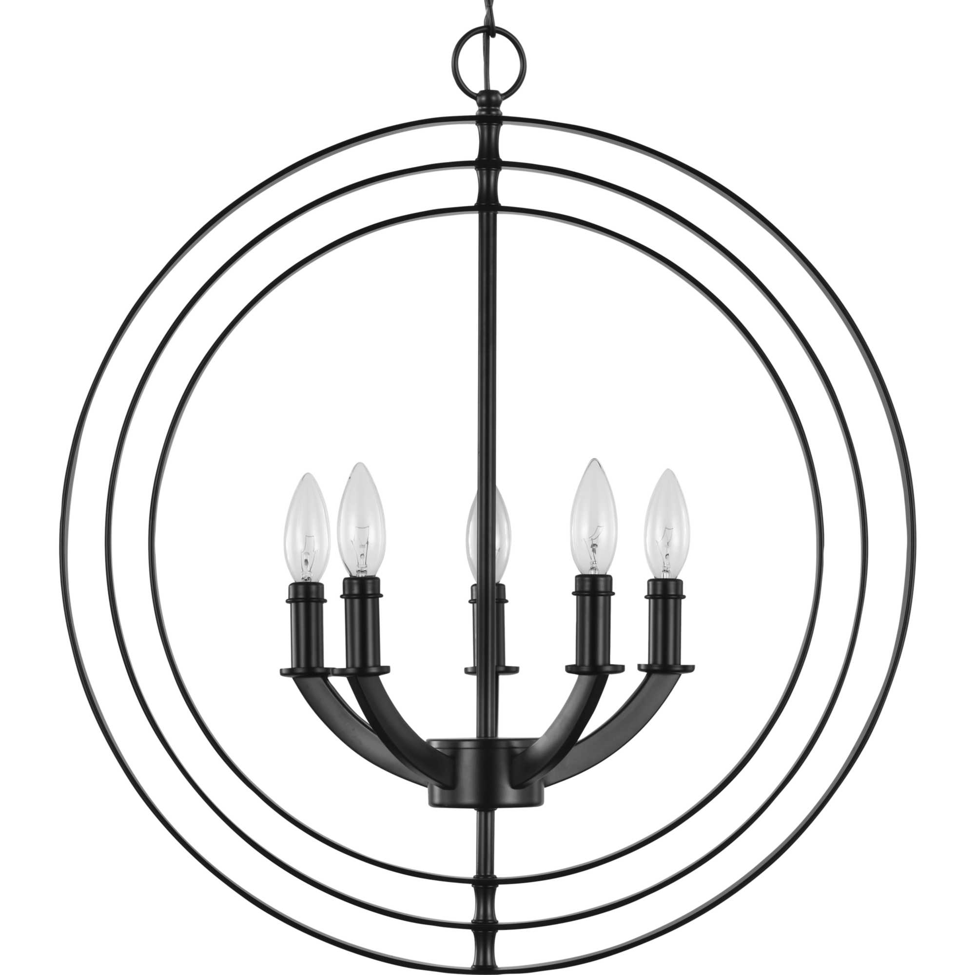 Equinox Matte Black 5-Light Chandelier Pendant with Glass Accents
