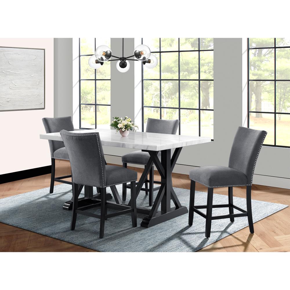Picket House Furnishings CTC100TDC5PC Stratton White/Charcoal Transitional Dining Room Set with Rectangular Table ( Seats 4 )