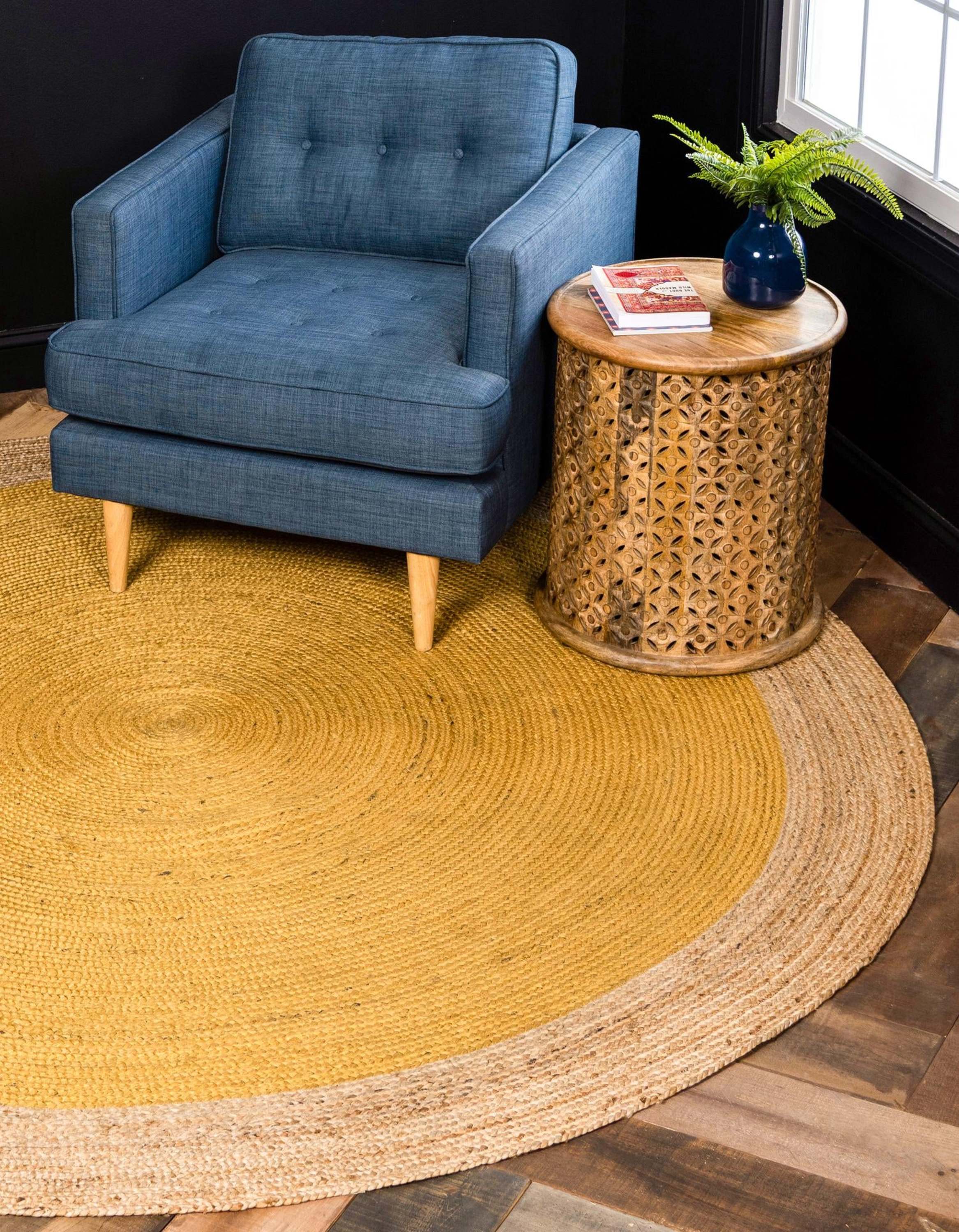 Unique Loom 3142790 Braided Jute 3 x 3 (ft) Braided Jute Yellow Round Indoor Border Area rug