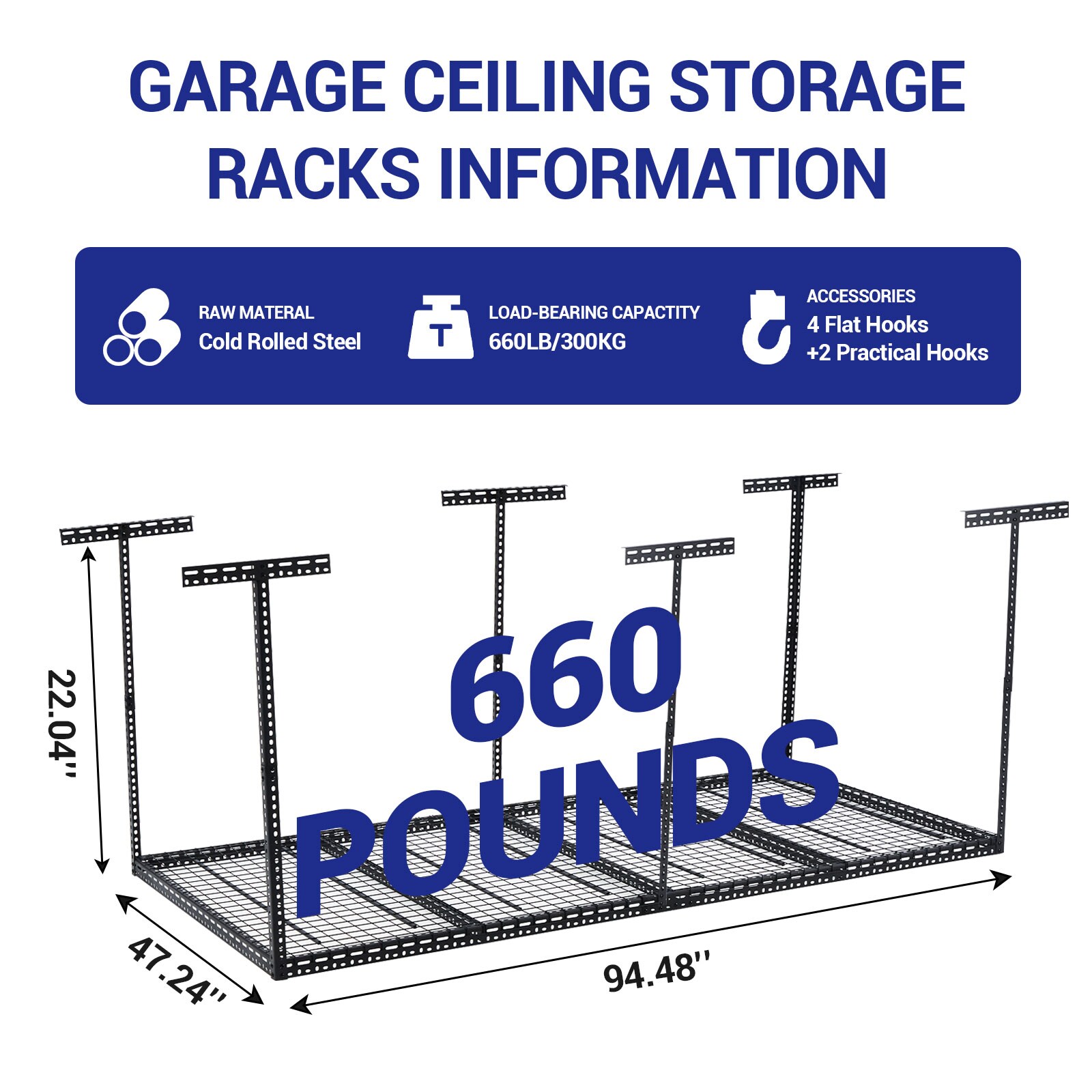 IdealHouse Heavy Duty Overhead Garage Storage Rack - Steel Ceiling ...