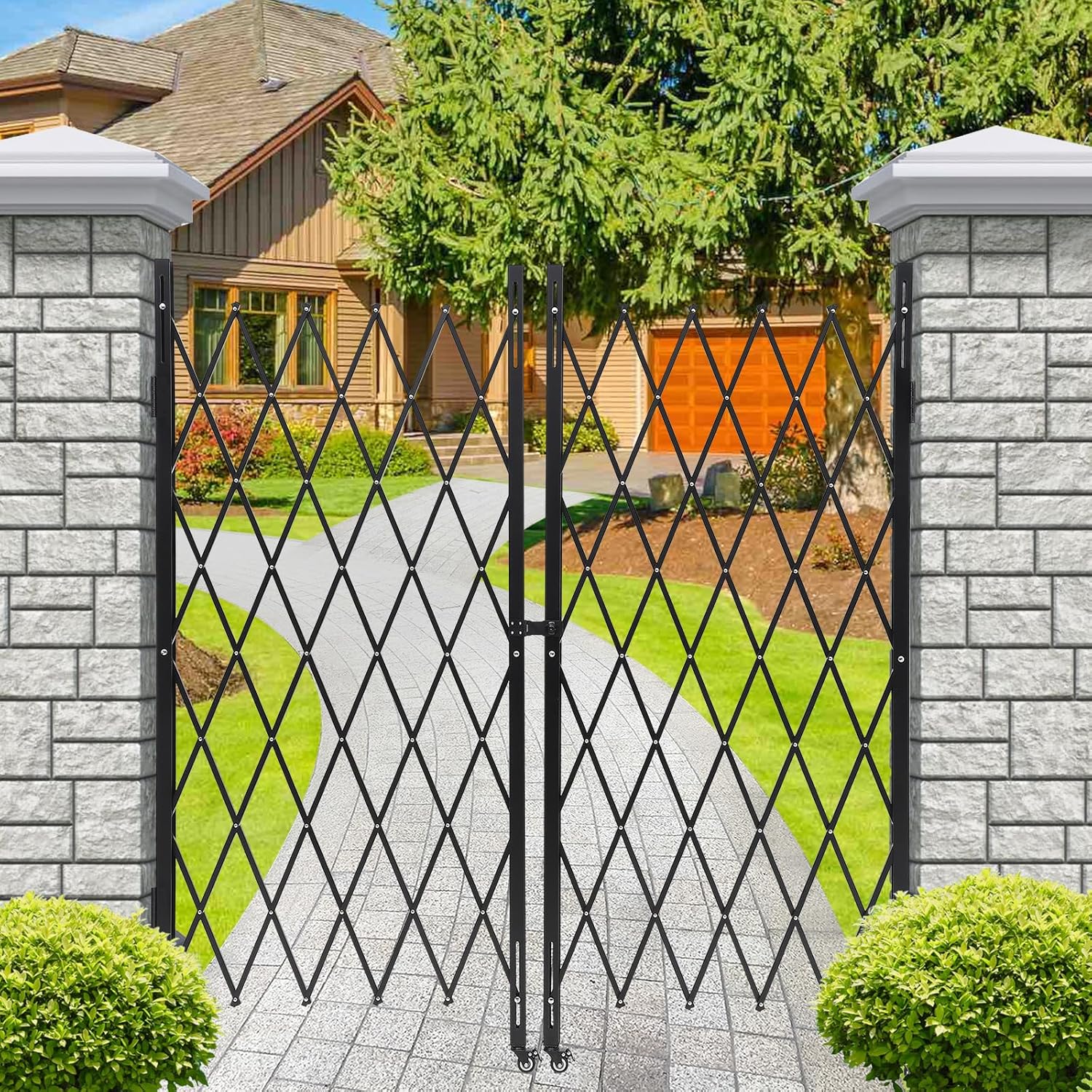 Garvee Double Folding Driveway Gate With Keys 85 in H x 150 in W Metal ...