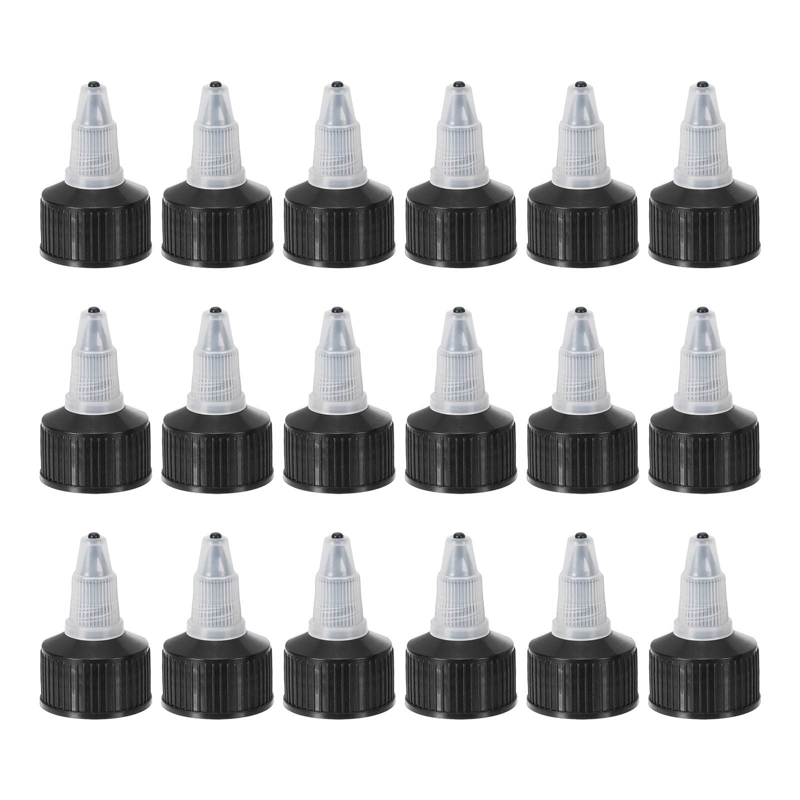 Unique Bargains 24/410 Twist Bottle Caps 18pcs Plastic Ribbed Edge Squeeze Bottle Replacement Caps with Foam Gasket for Paint Lids Glue Dispensing Clear Black