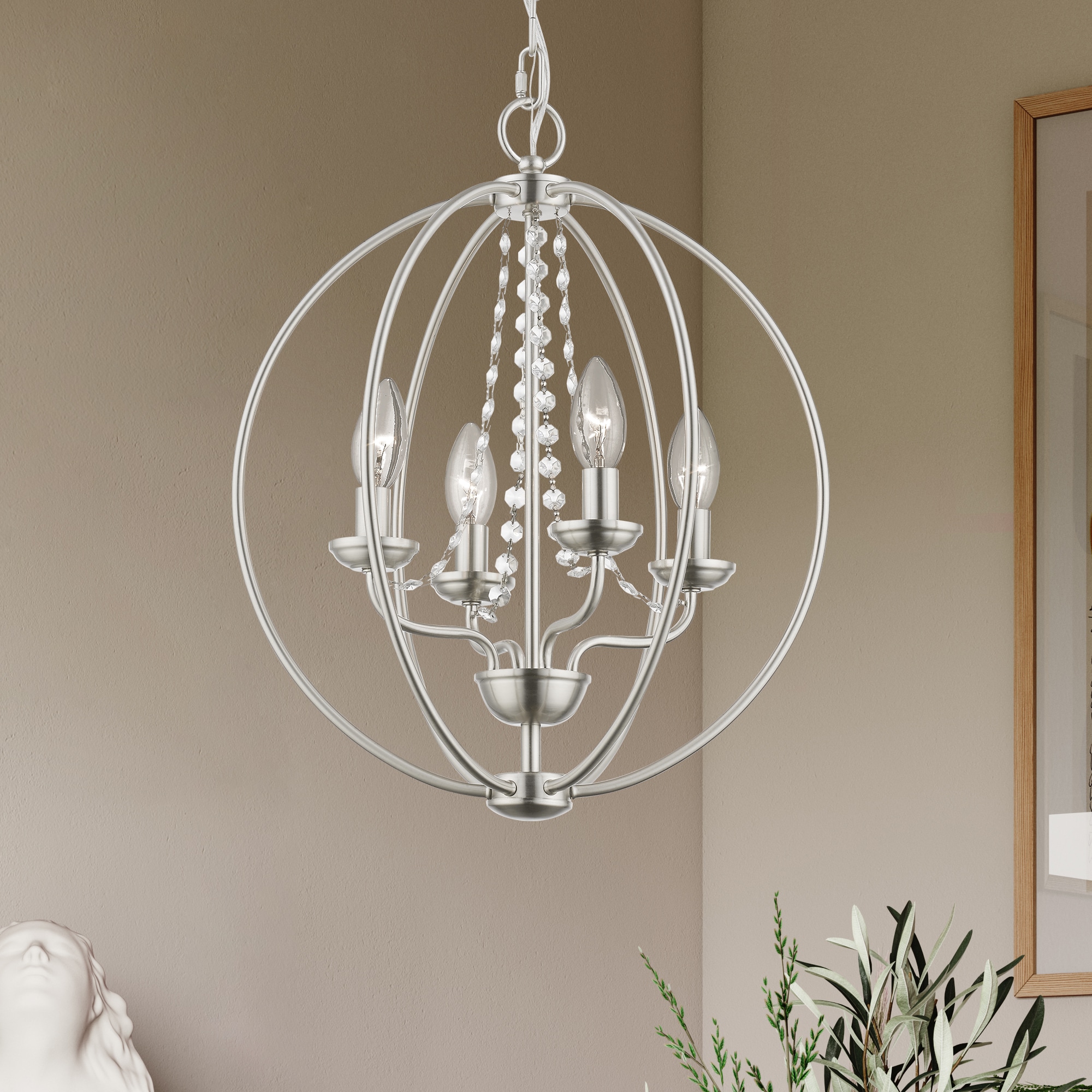 Arabella Brushed Nickel and Crystal 4-Light Chandelier