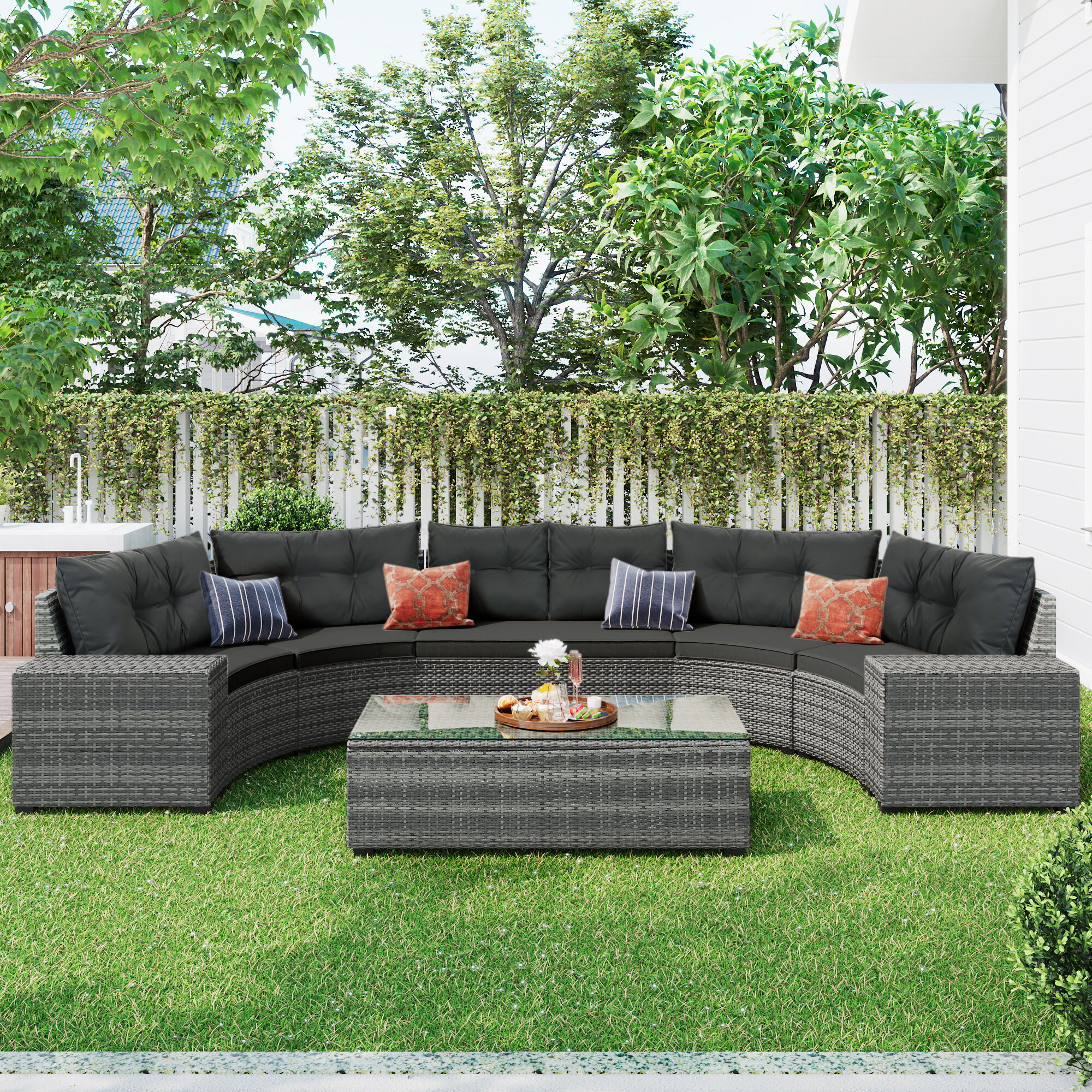 Xspracer ML-PS15E 8 -Piece Wicker Patio Sofa Conversation Set with Gray Cushions