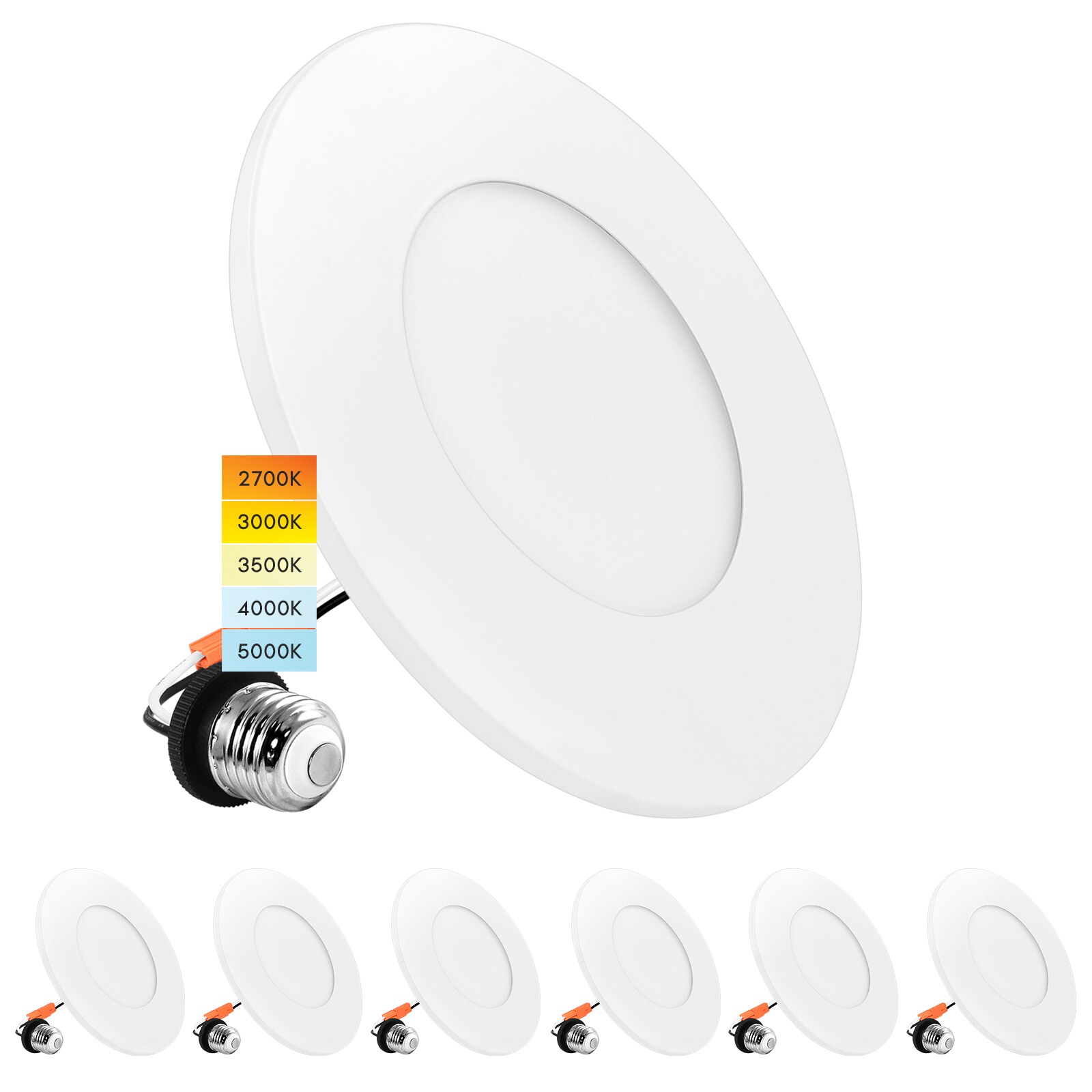 Luxrite LED Recessed Lights 6 -Pack 4-in LED Remodel or new construction White Airtight IC Open Recessed Light Kit