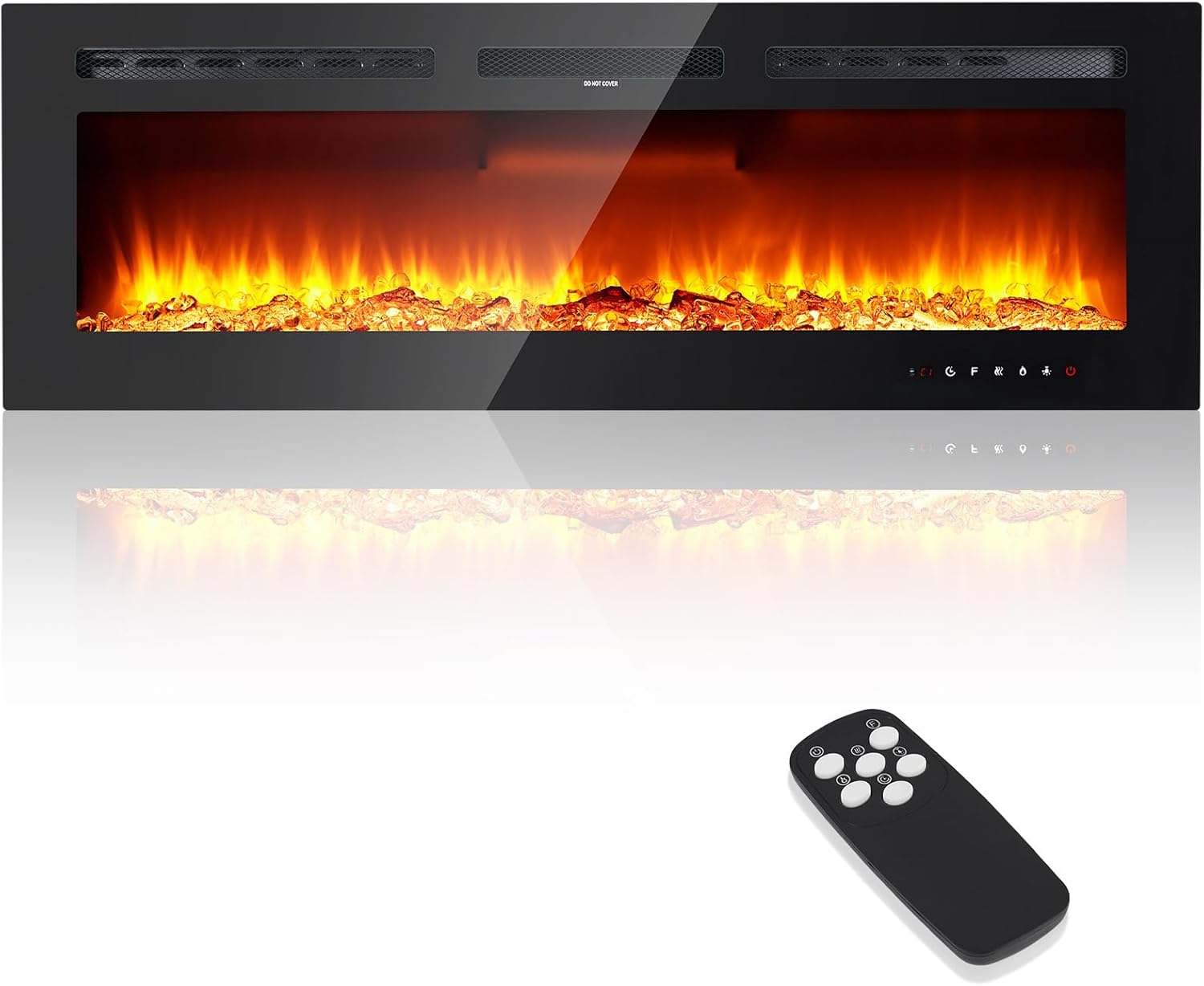 Qeetex LHF-BL-QEC89002 60 Inch Built-In Electric Fireplace - 750/1500W Wall Mounted Recessed Heater with Remote/Timer/Touchscreen/12 Flame Effects/Adjustable Brightness - Low Noise Linear Fireplace for Living Room Bedroom