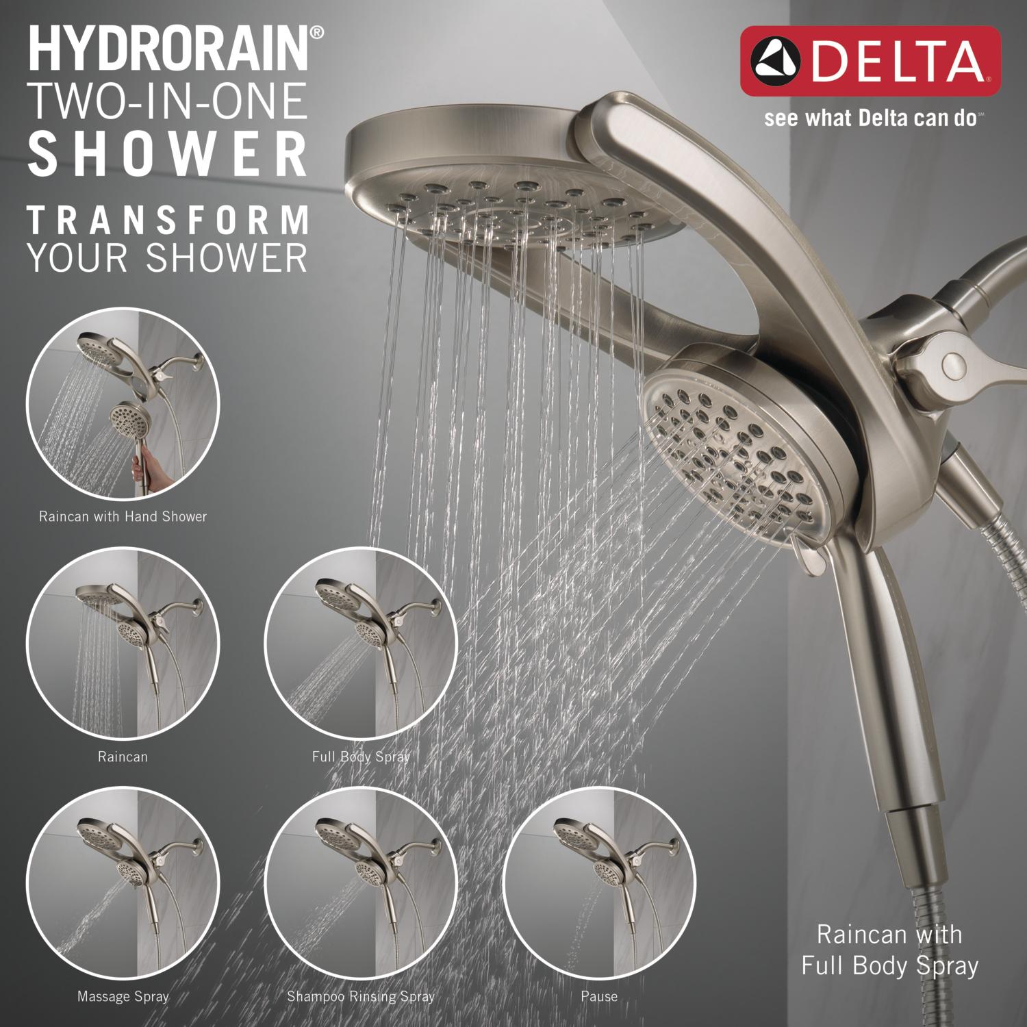 Delta HydroRain Spotshield Brushed Nickel Round Rain Shower Head