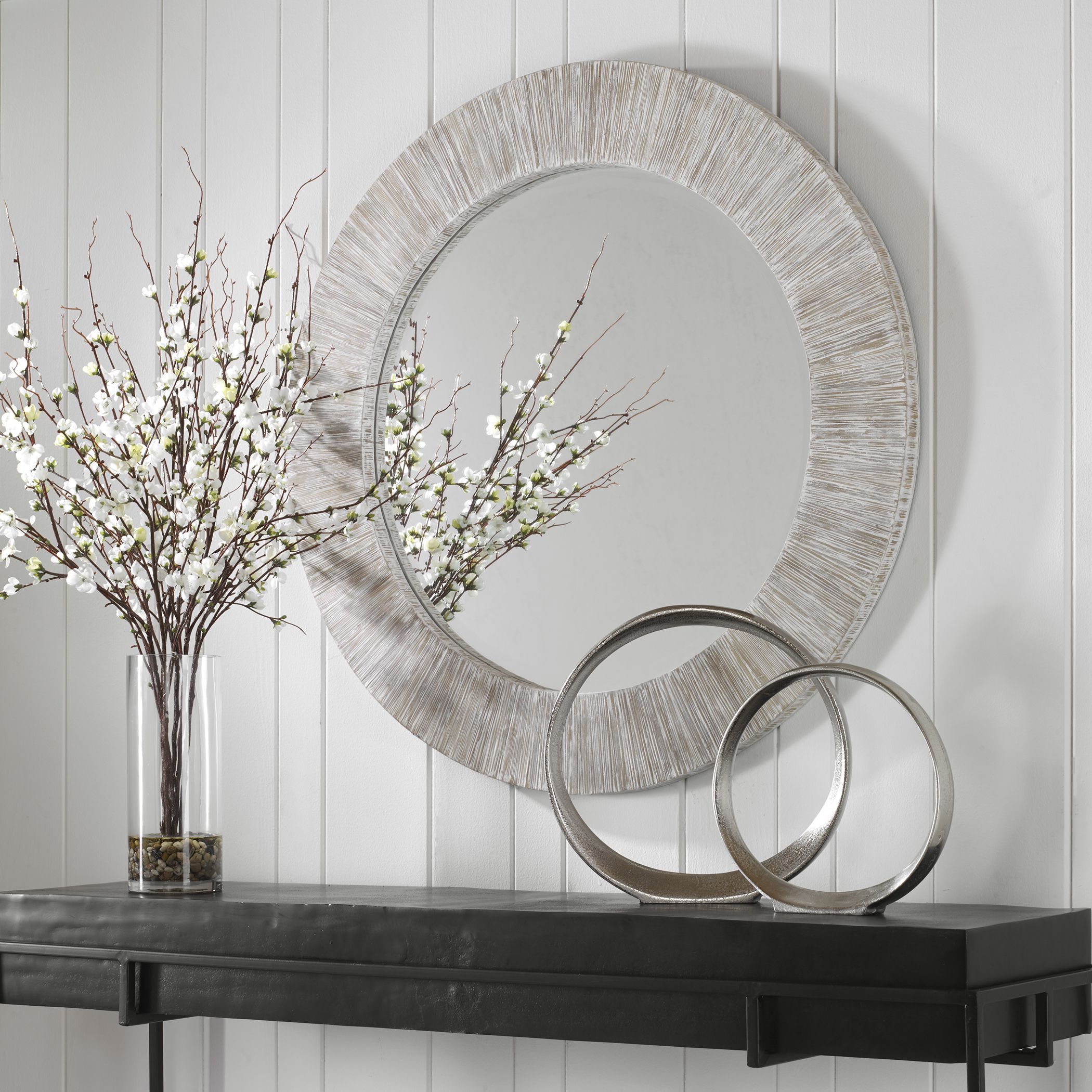 Commerce Street 09785 36-Inches W x 36-Inches H Round Natural bamboo Framed Wall Mirror