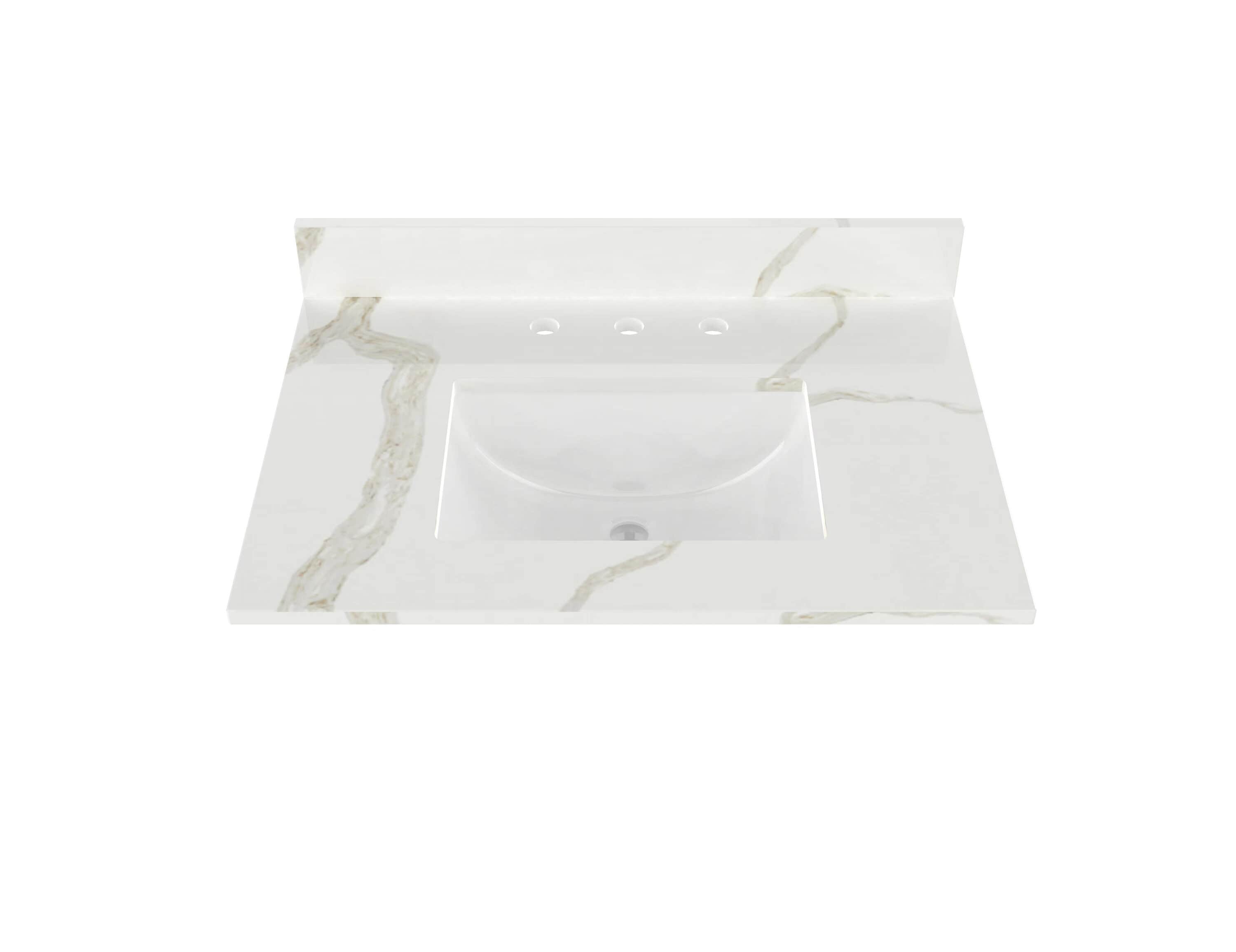 Winette WVTQ1504-31 31-Inches x 22-Inches Calacatta White Quartz Undermount Single sink 3-Hole Bathroom Vanity Top