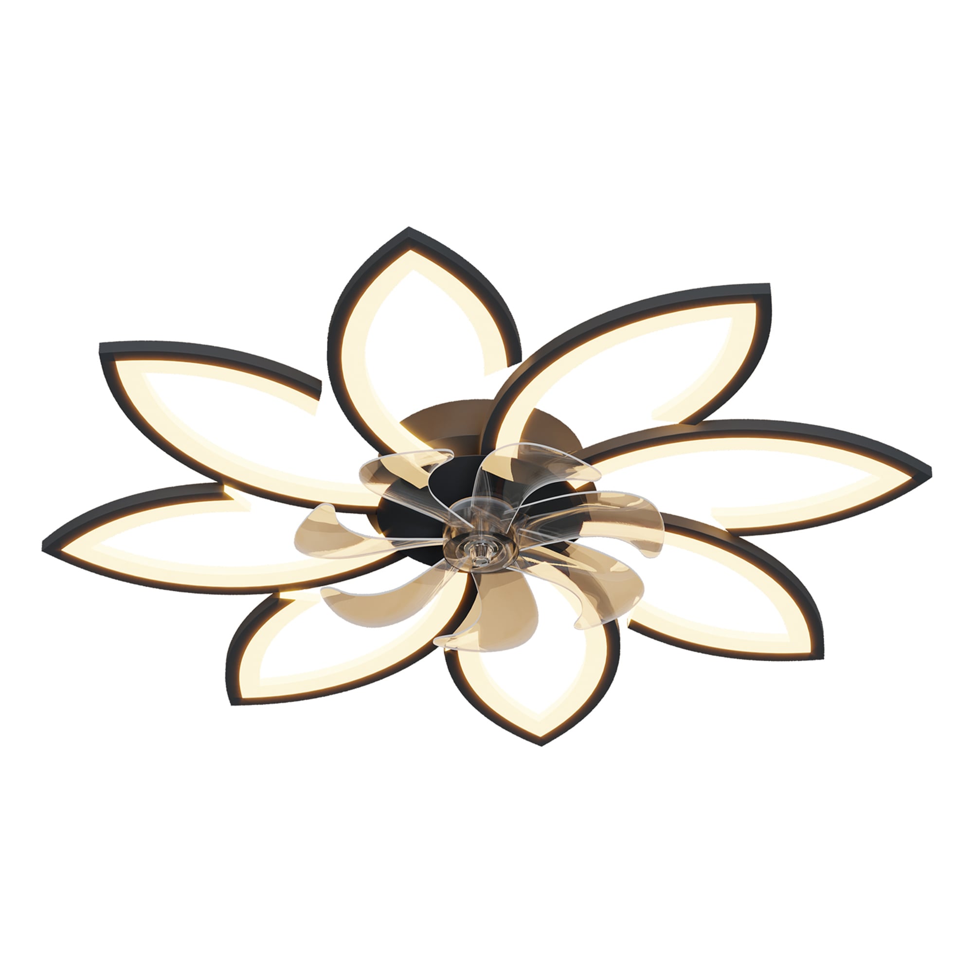 SINOFURN SYD120020BK 35-in Color-Changing Integrated LED Flush Mount Smart Black with Finished Blades Fandelier Ceiling Fan With Light - Remote Included ( 7 -Blade )