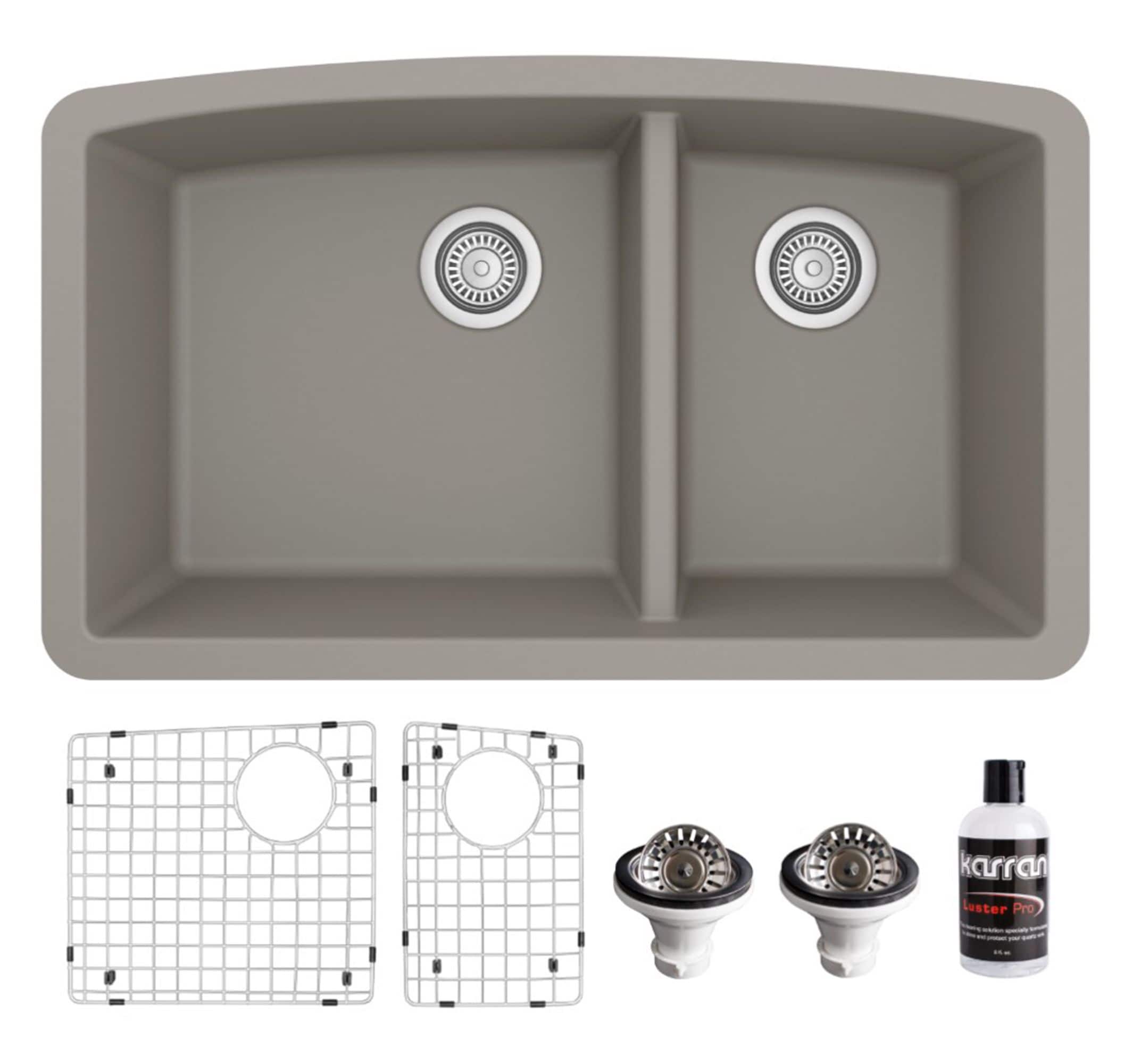 Karran QU-711-CN-PK1 Undermount 32-in x 19.5-in Quartz Double offset bowl Kitchen Sink