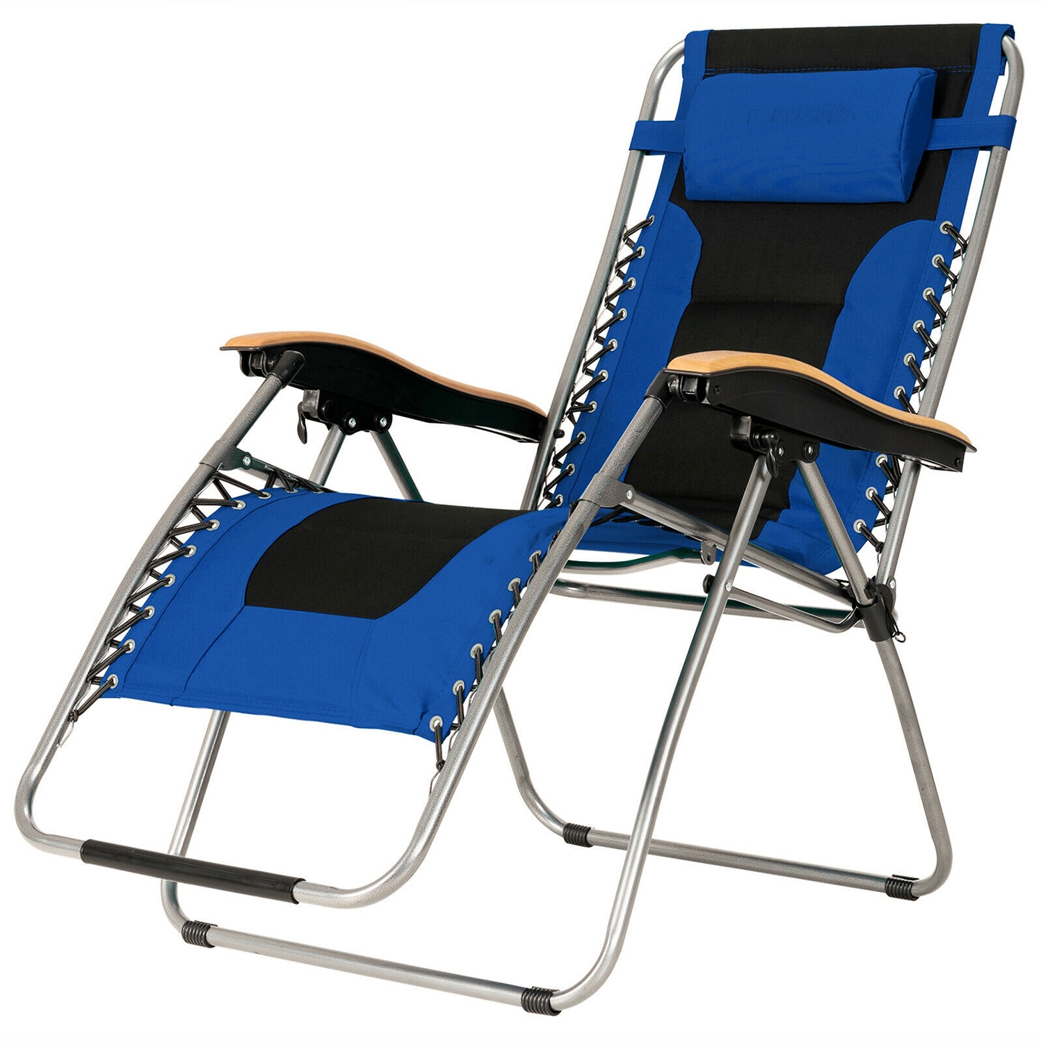 Oversized Blue and Black Steel Zero Gravity Lounger with Cushions