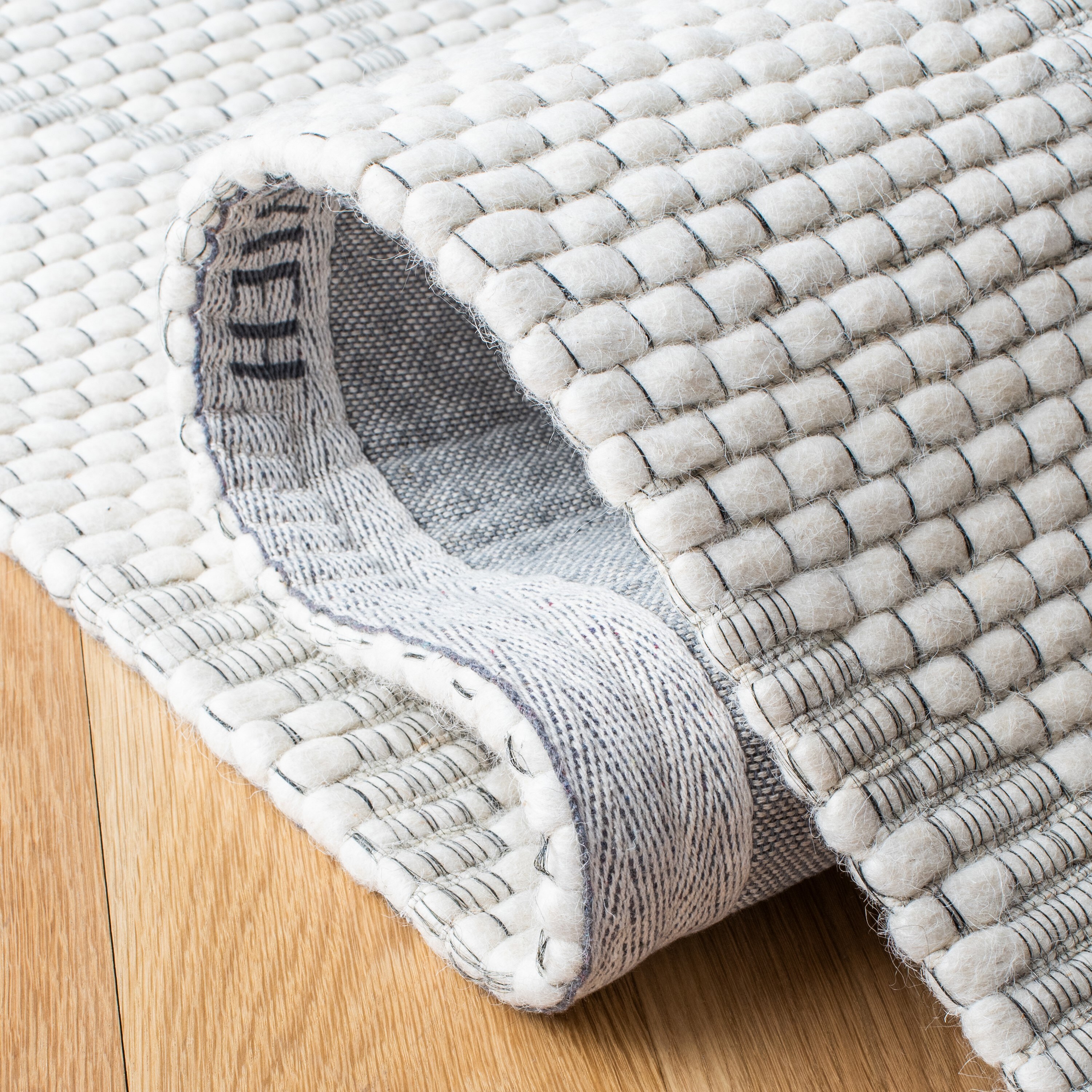 Ivory Geometric Flat Woven Wool Synthetic Rug, 3' x 5'