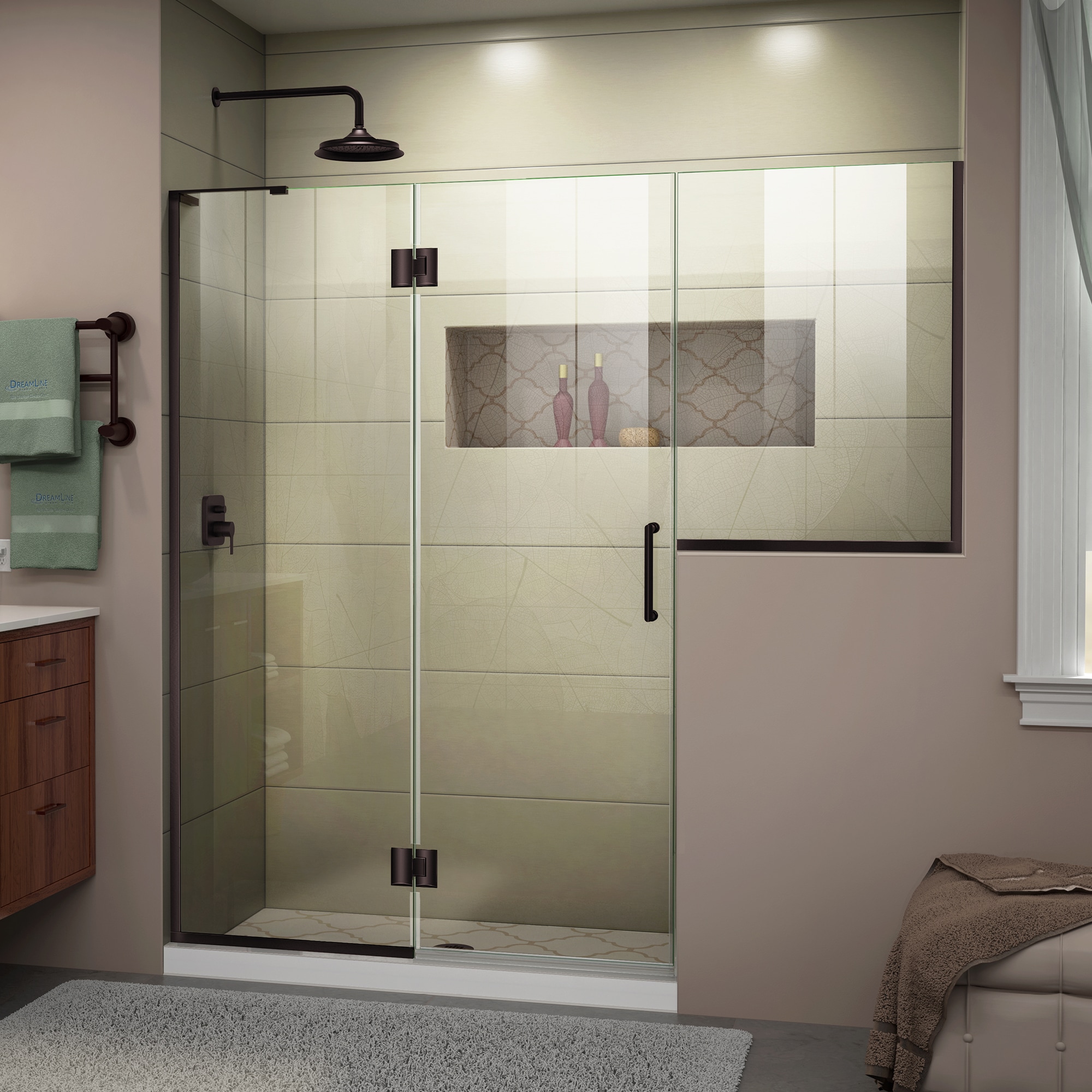 DreamLine D3232436L-06 Unidoor-X Oil Rubbed Bronze 71-in to 71-1/2-in W x 72.0-in H Frameless Hinged Shower door 3/8-in Thick Clear Glass