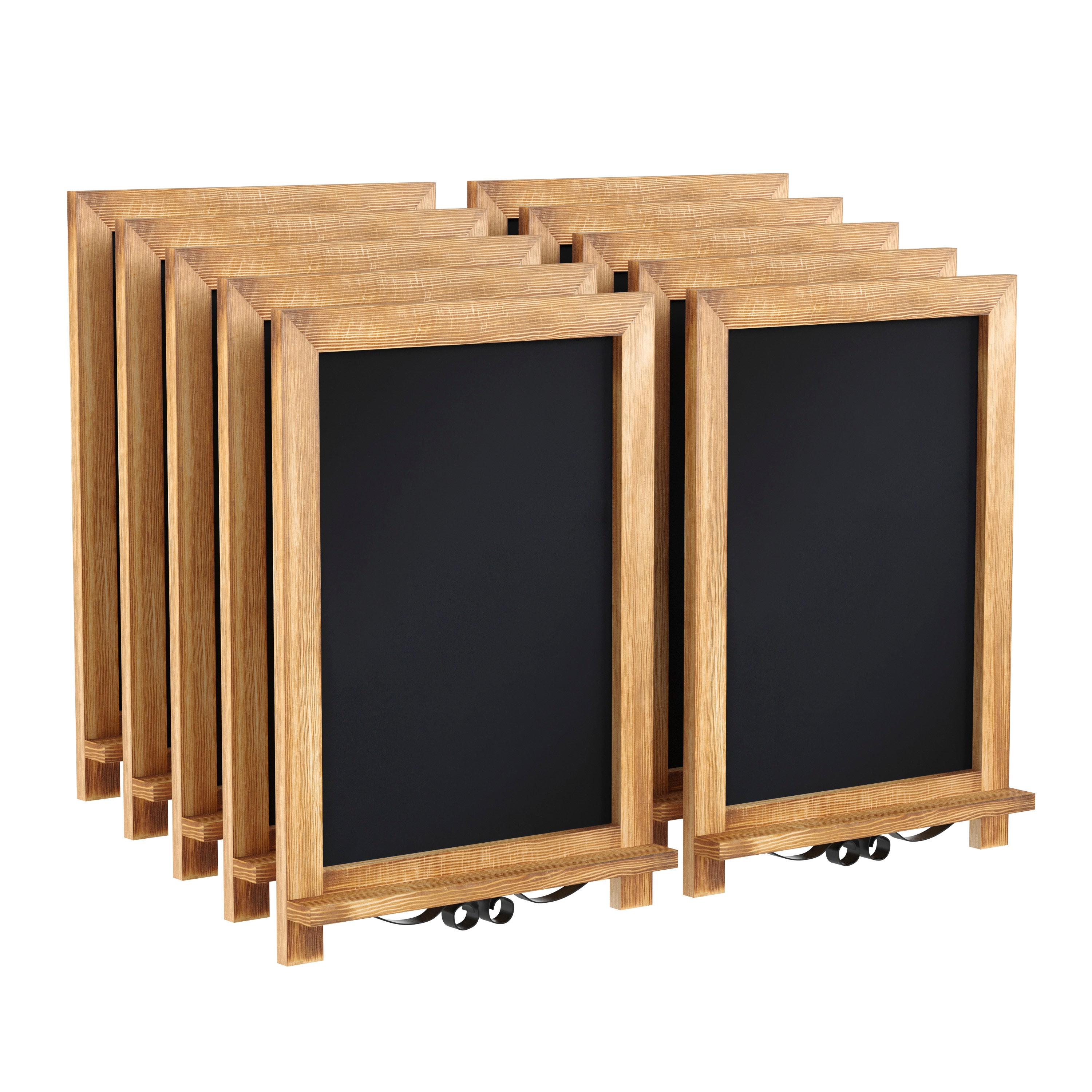 Merrick Lane Magda Set of 10 Wall Mount or Tabletop Magnetic Chalkboards with Folding Metal Legs in Torched Wood; 12-in x 17-in