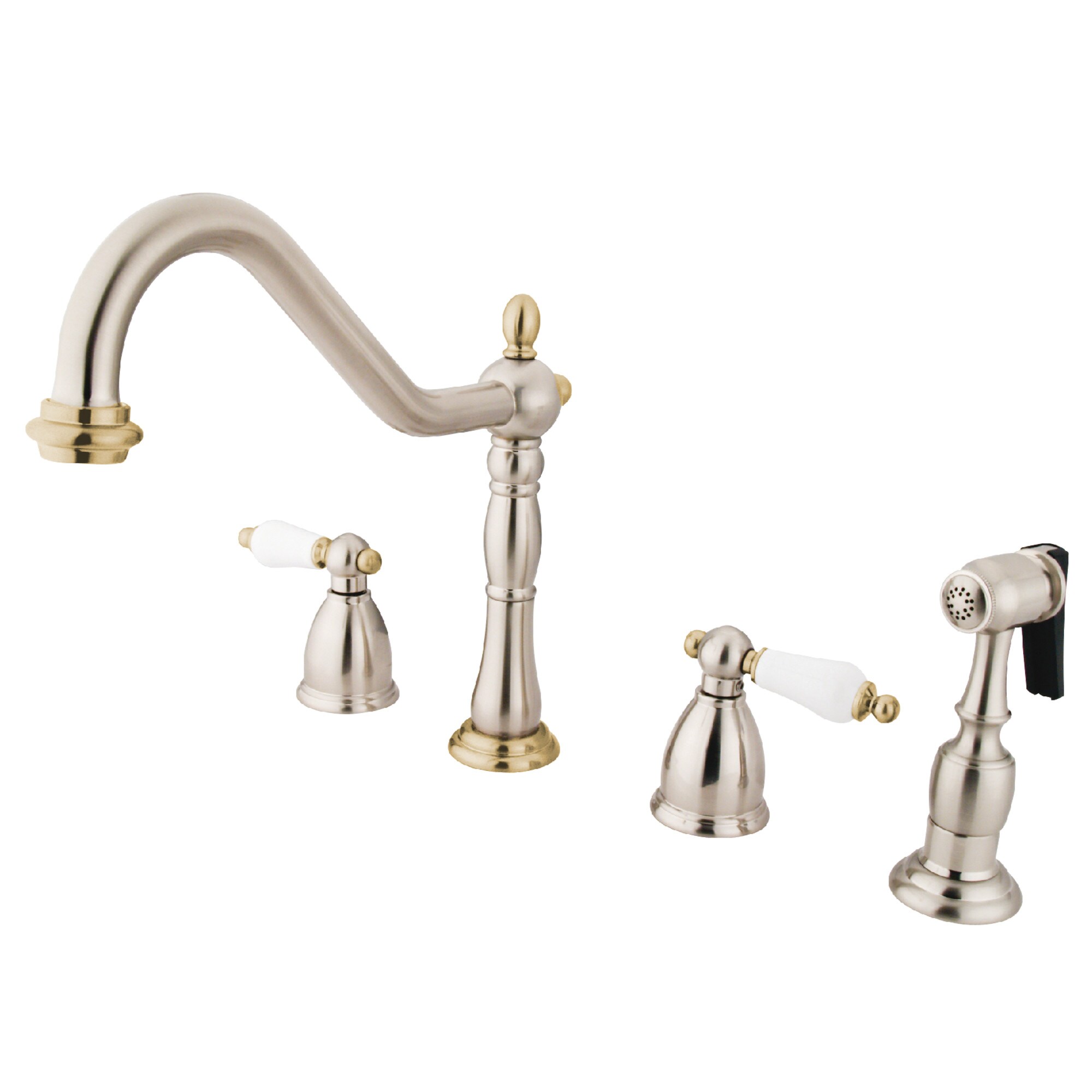 Kingston Brass WLKB1799PLBS Heritage Brushed nickel/polished brass Double Handle Deck-mount Kitchen Faucet with Sprayer ( Side Sprayer Included )