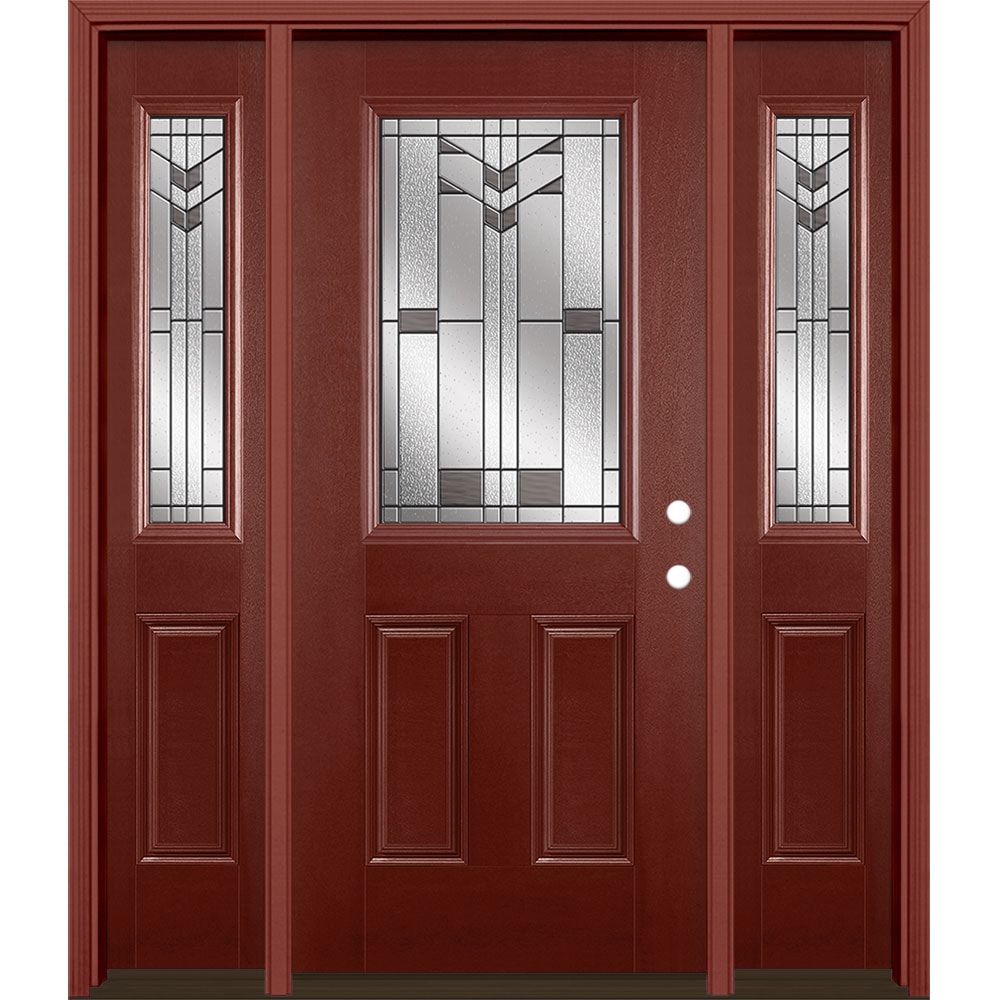Masonite 3420277 Frontier 64-in x 80-in x 4-9/16-in Fiberglass Half lite Left-hand inswing Wineberry Stained Prehung Front Door with Sidelights with Brickmould Insulating core