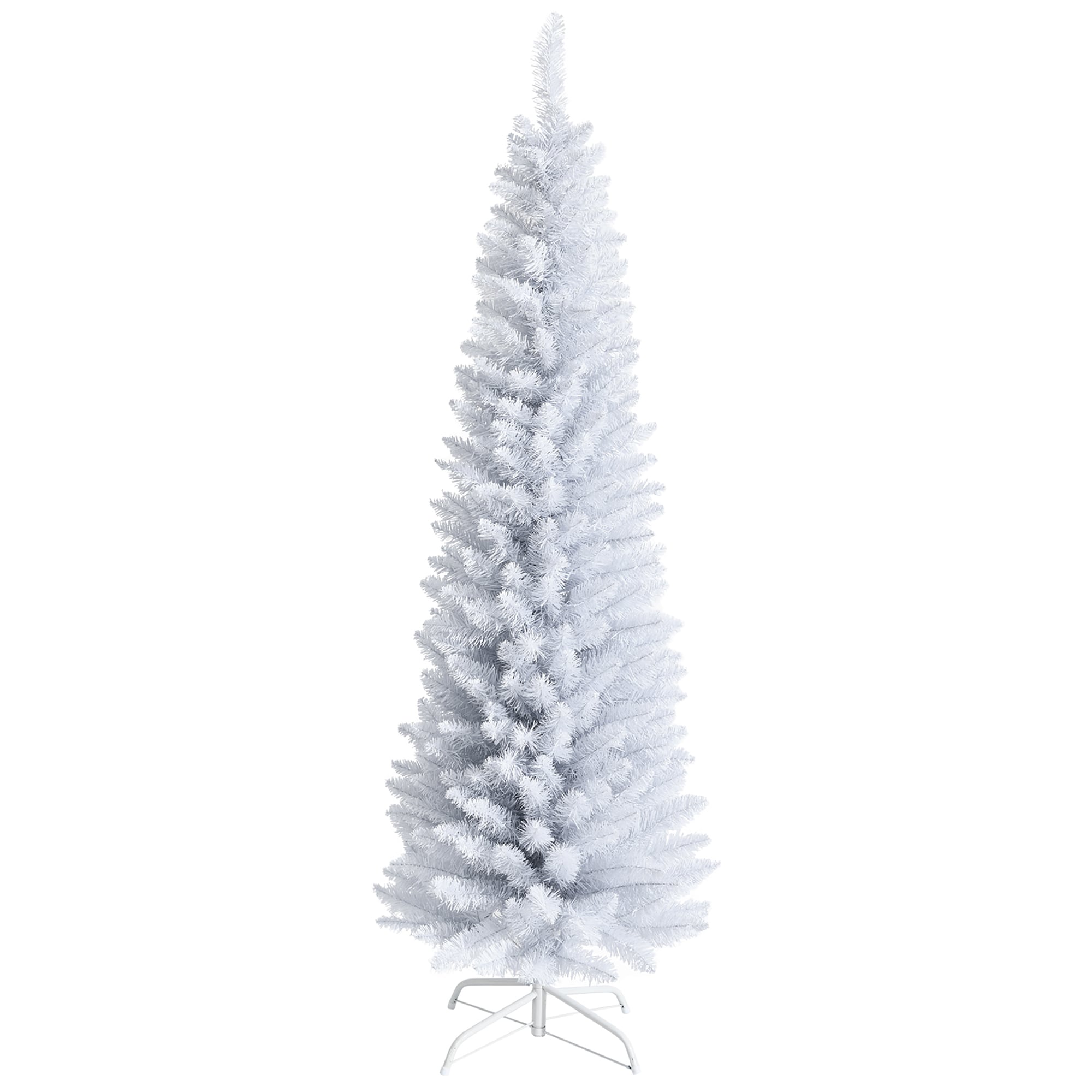 Costway - 6ft Unlit Artificial Slim Pencil Christmas Tree with Metal Stand White