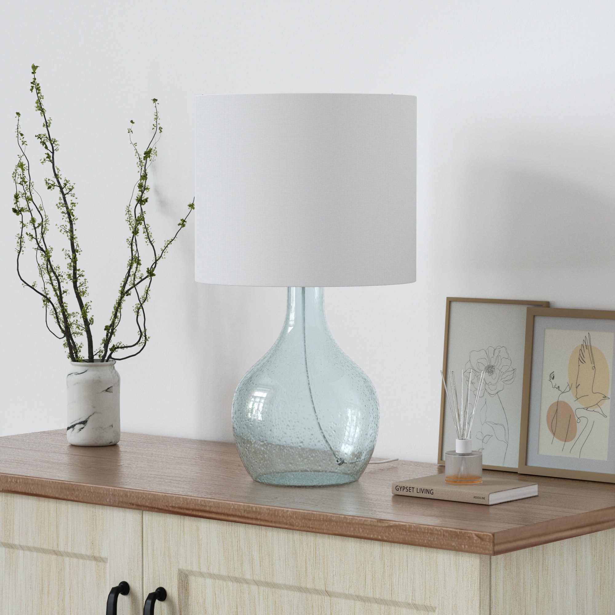 Maxax T245-BU-S Deluxe 22.38-in Blue LED Incandescent Rotary socket Table Lamp with Linen Shade