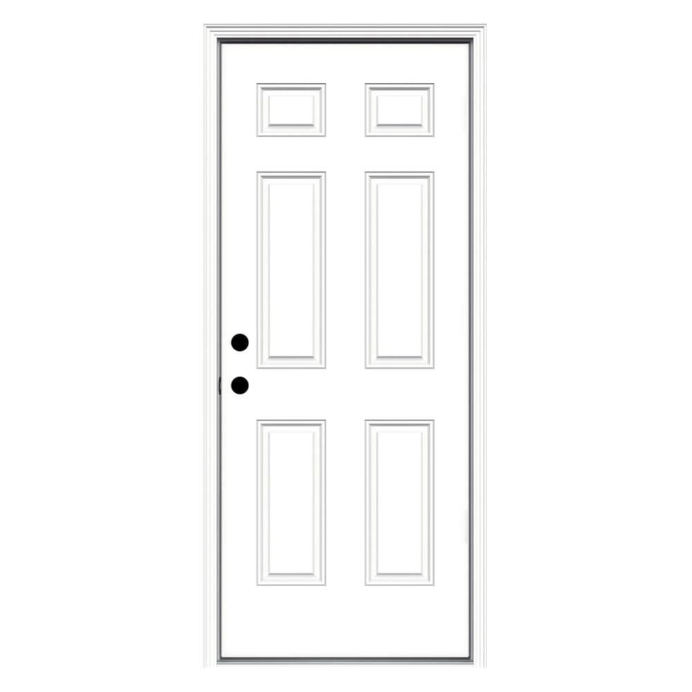 JELD-WEN LOWOLSTL326PSNRH 32-in x 80-in x 4-9/16-in Steel No glass Right-hand inswing Primed Prehung Front Door with Brickmould Insulating core