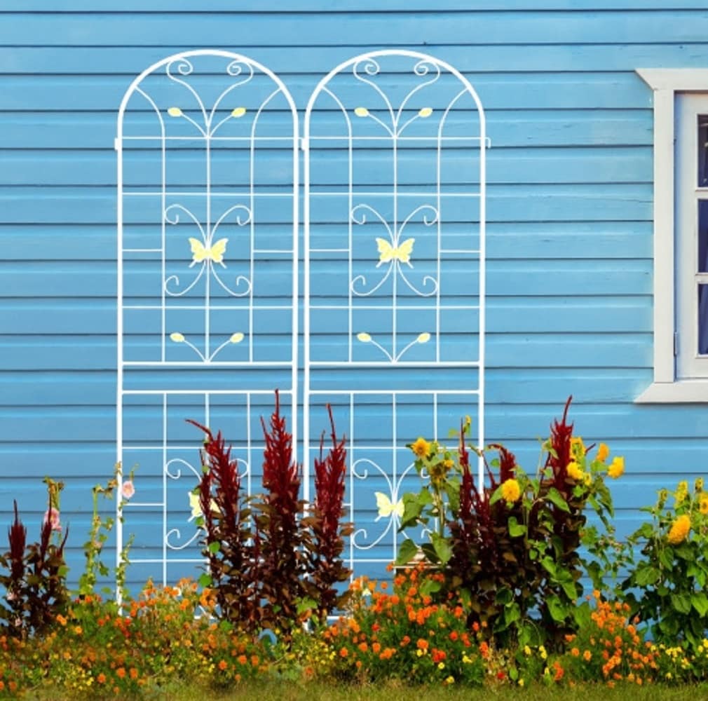ZAKLOOP WU1586P151261 Garden Trellis 19.7-Inches W x 86.7-Inches H White Iron Fence Garden Trellis For Climbing Plants For Cucumbers For Roses For Tomatoes