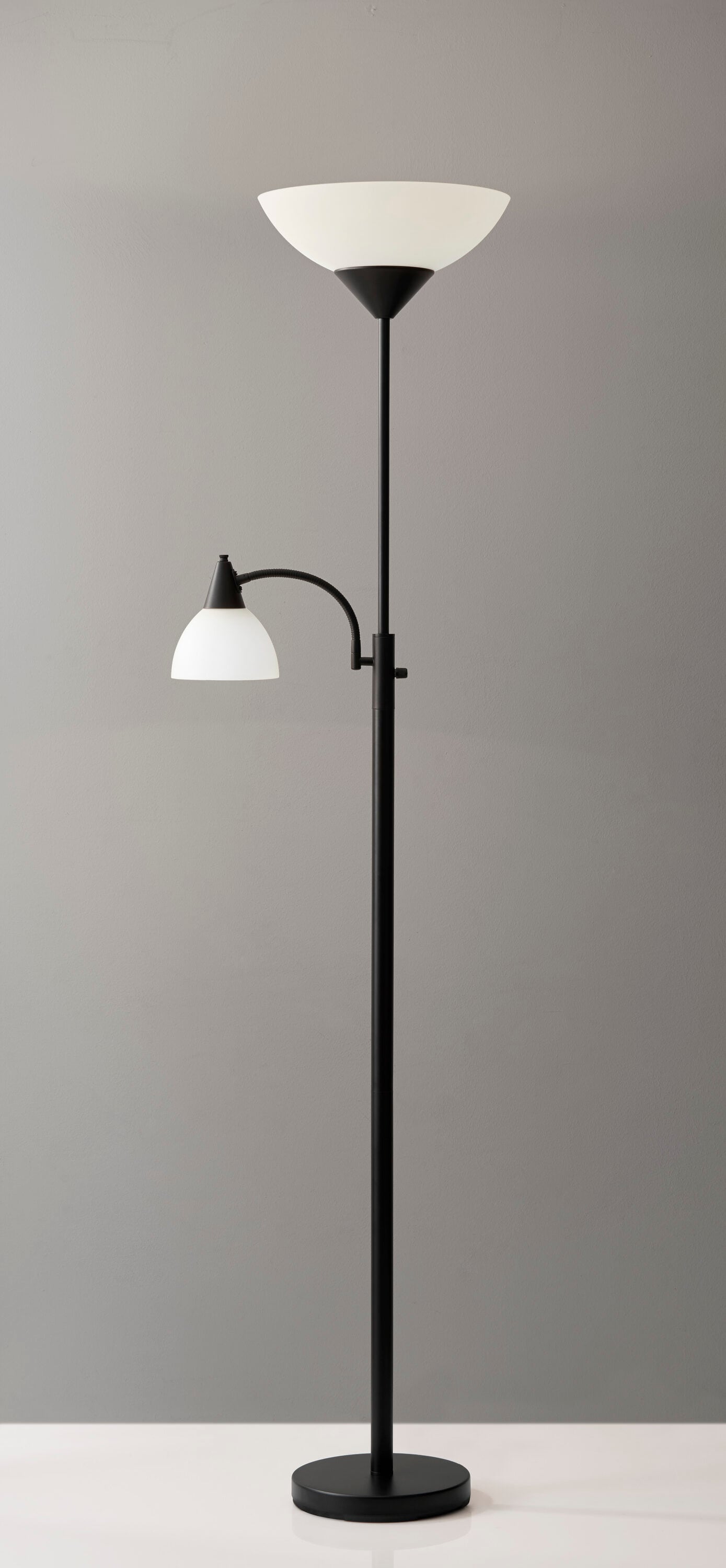 Black Adjustable Torchiere Floor Lamp with Reading Light