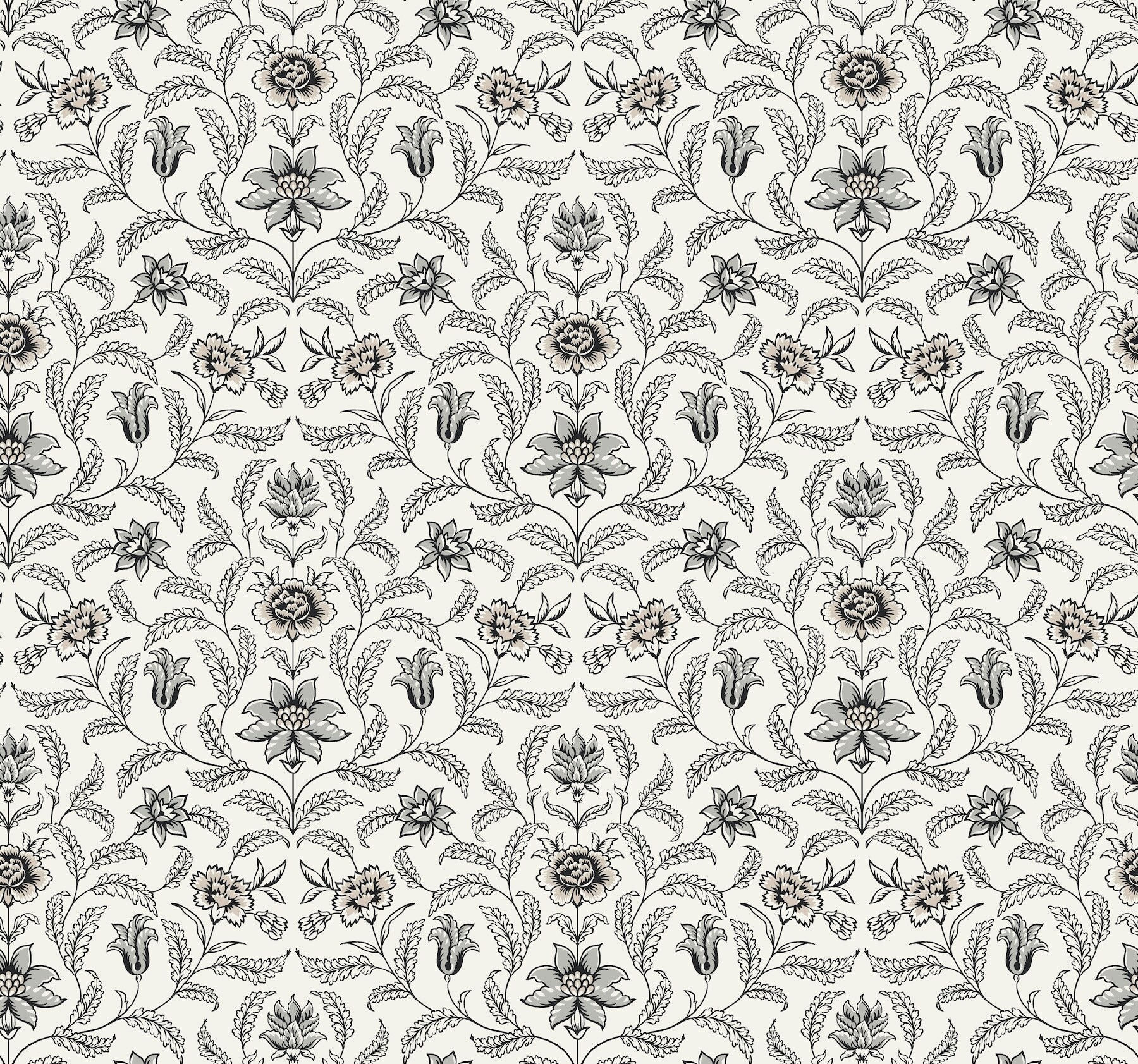 York Wallcoverings GR5984 Grandmillennial 60.8-Sq. Feet Gray Non-woven Floral Prepasted Water Activated Paste Wallpaper