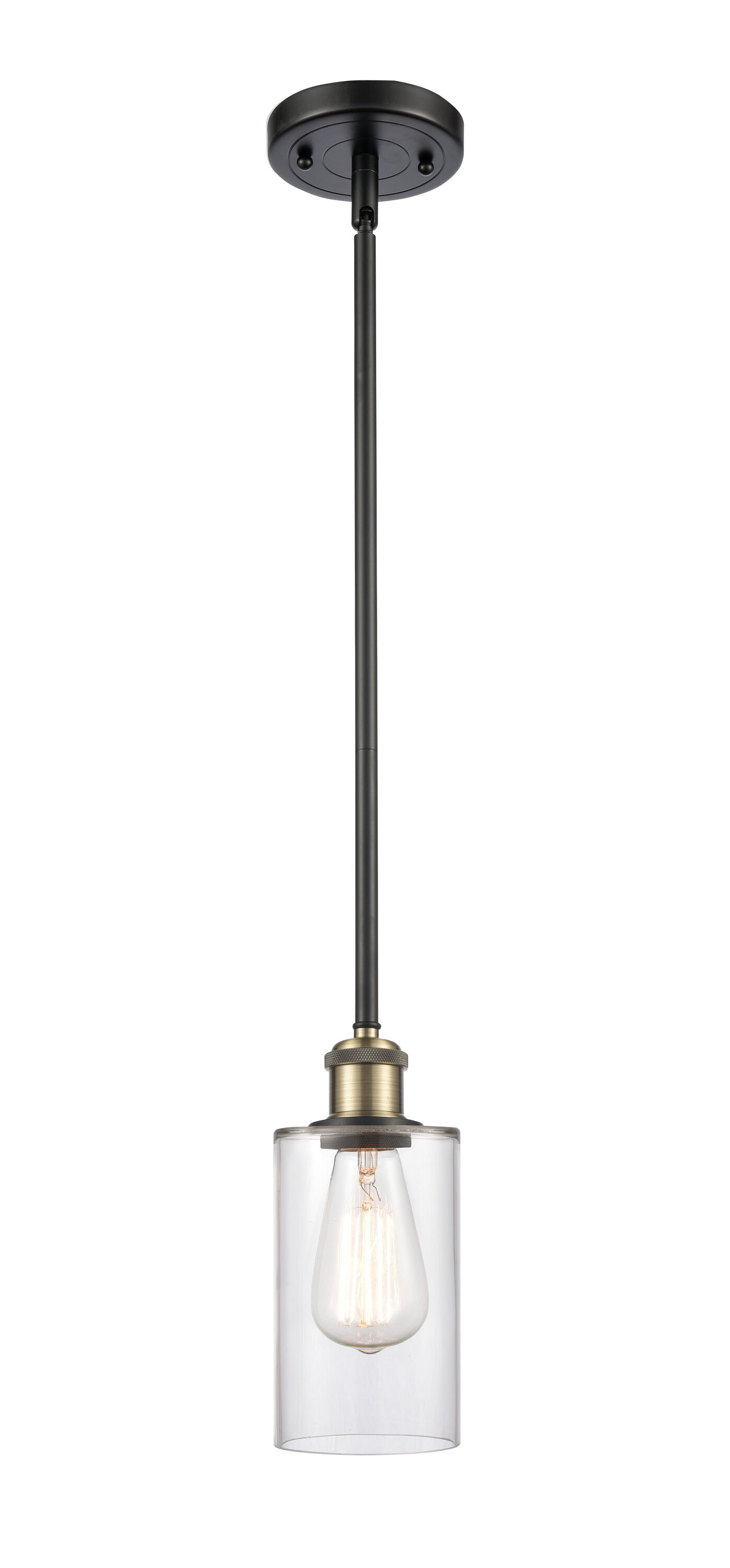 Innovations Lighting 516-1S-BAB-G802 Clymer 1 -Light Black Antique Brass Traditional Clear glass Cylinder Medium Hanging Pendant light