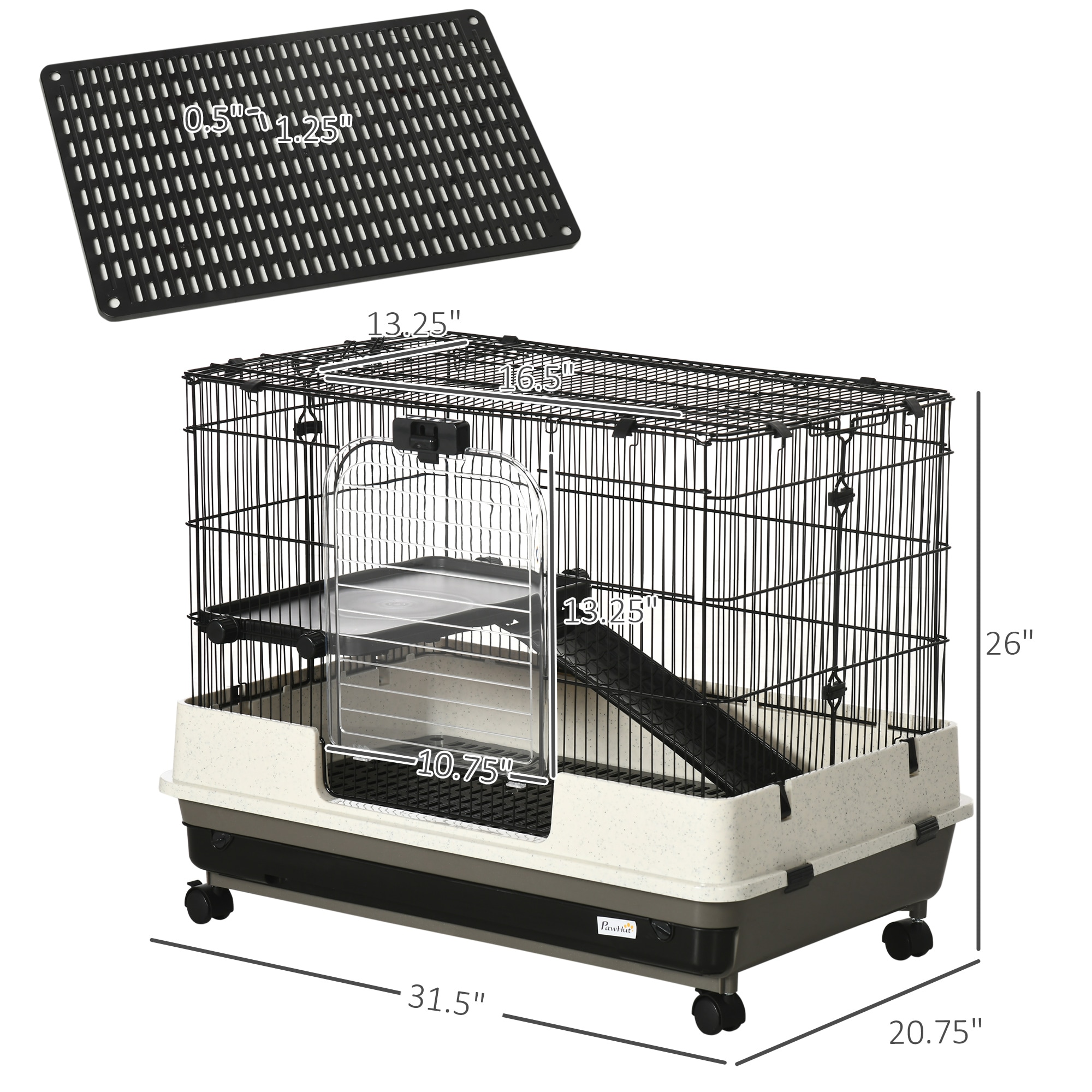 PawHut 2-Level Small Animal Cage Rabbit Hutch with Wheels