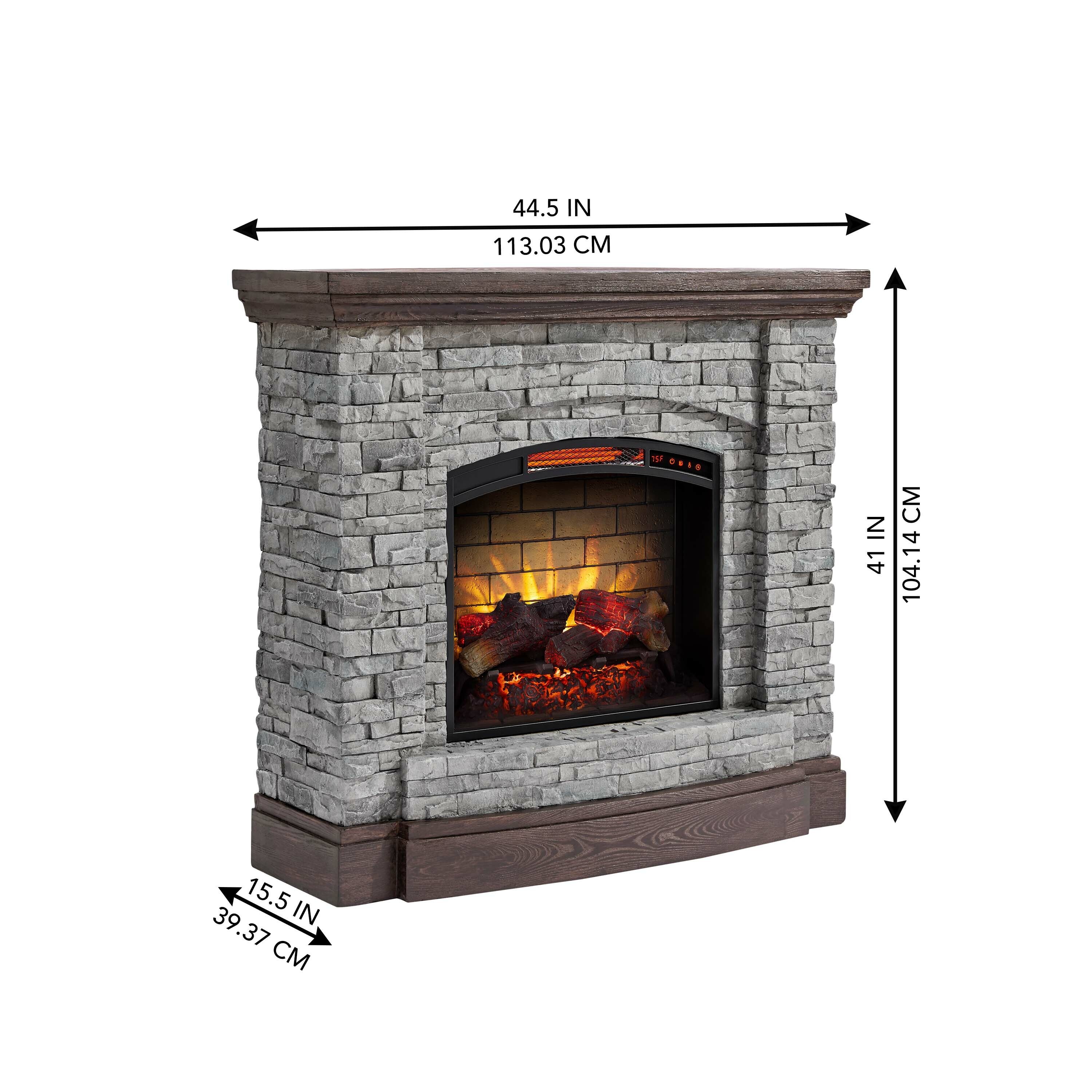 allen + roth 44.5-in W Gray Faux Stacked Stone with Cocoa Infrared Quartz  Electric Fireplace in the Electric Fireplaces department at