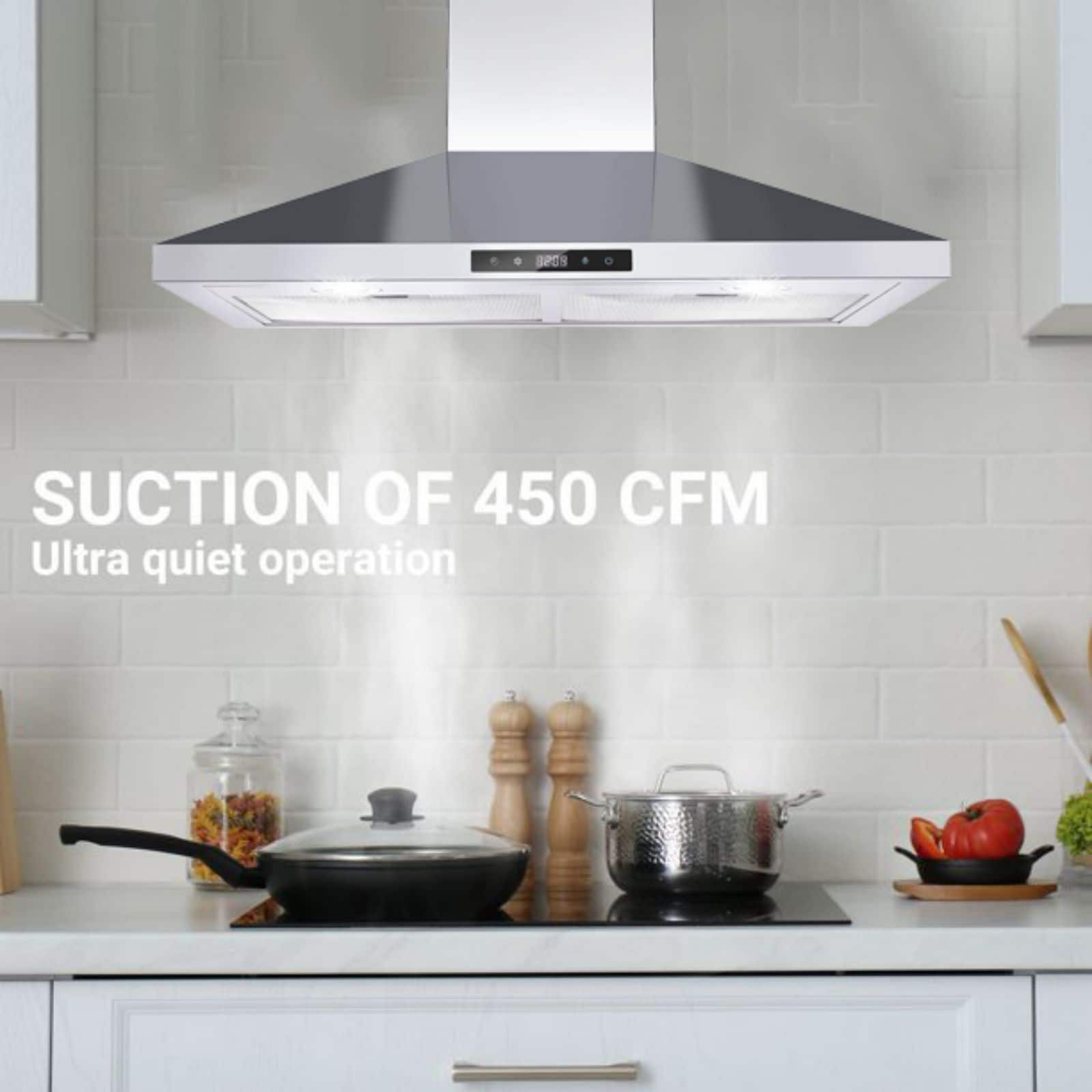 Maocao Hoom 30-in Ducted 450-CFM Silver Wall-Mounted Range Hood BH ...