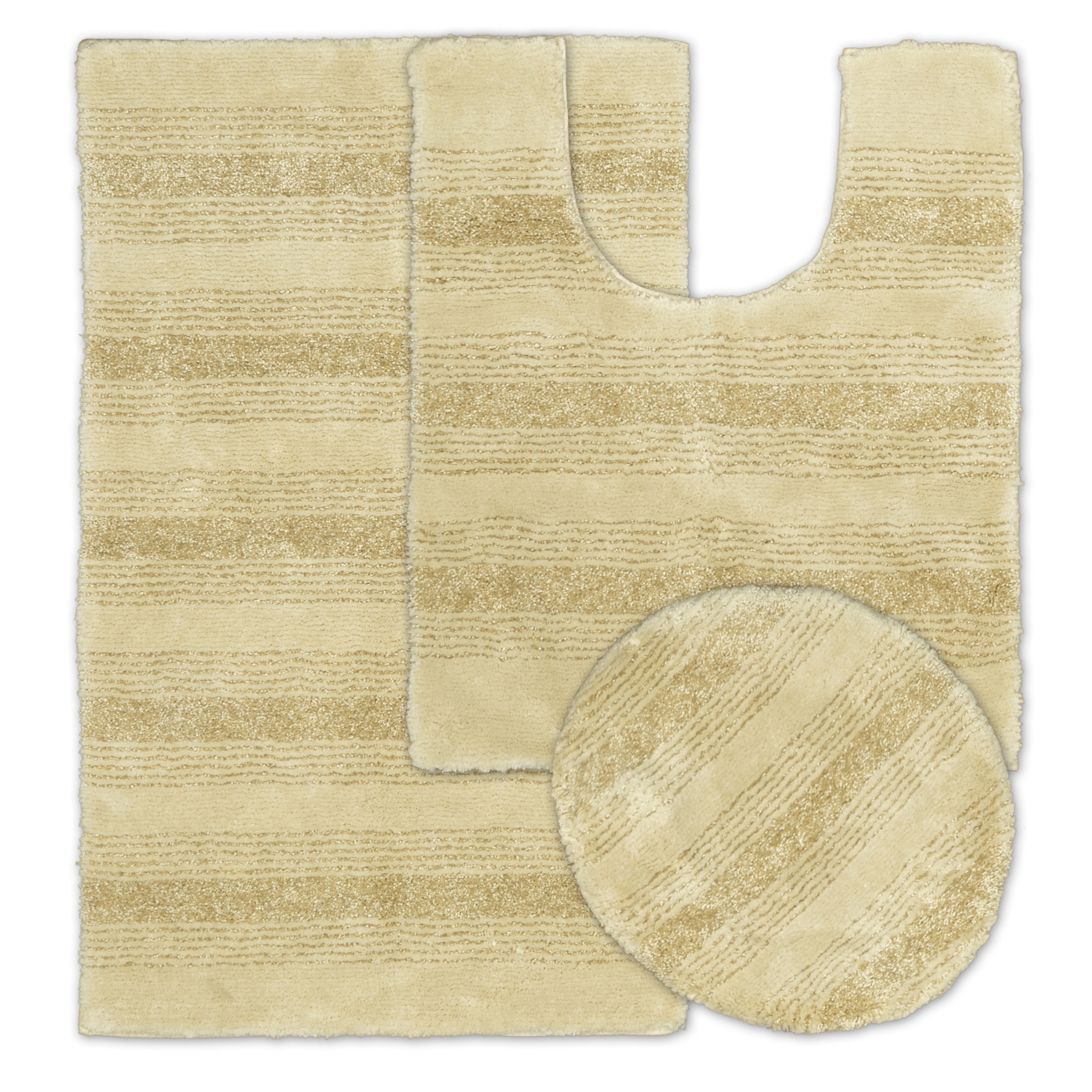 Essence 3-Piece Nylon Washable Bathroom Rug Set in Linen