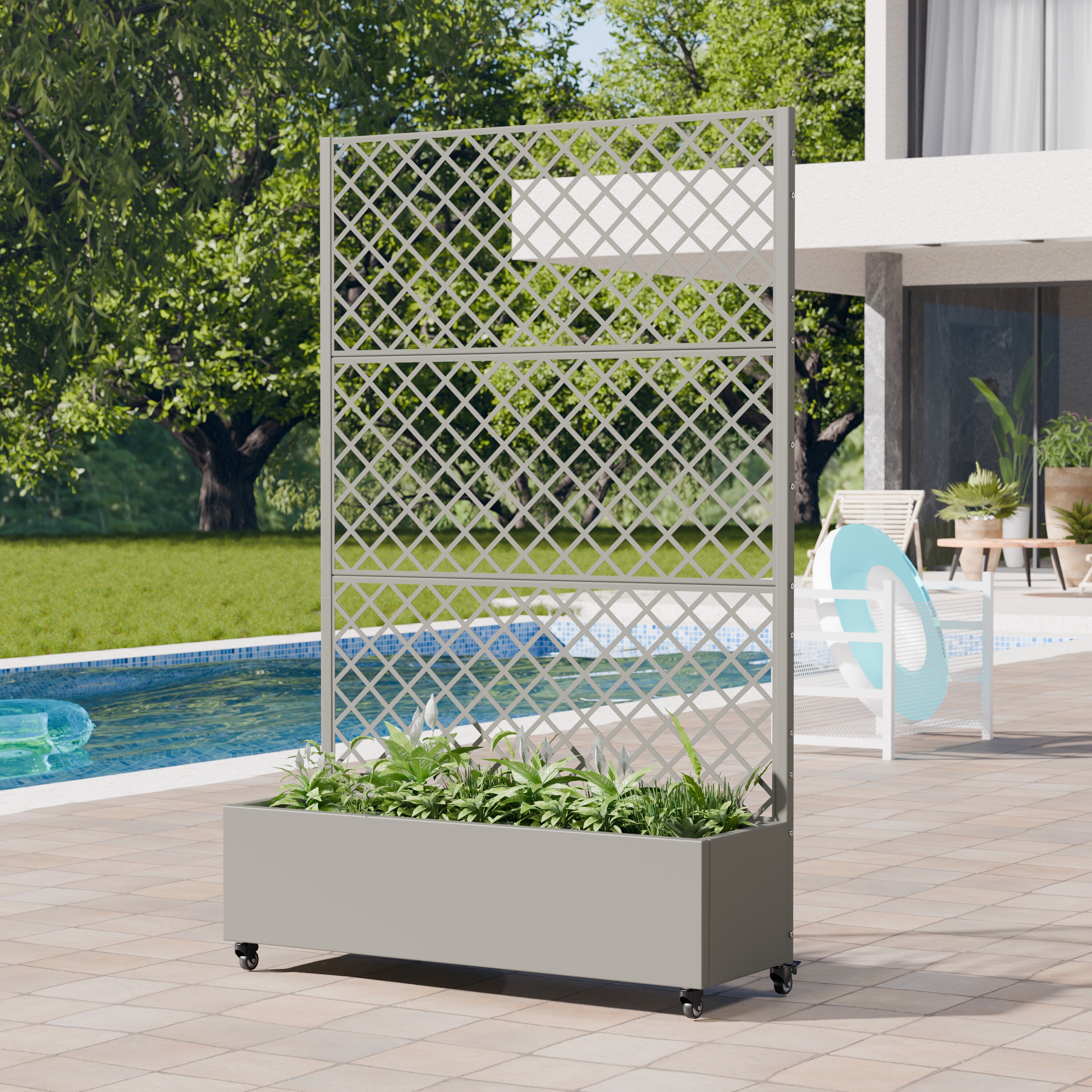 PexFix 72-in H x 47-in W Metal Rectangular Gray Planter Box with Climbing Trellis Privacy Screen and Drainage Holes for Patio Garden and Balcony Decor