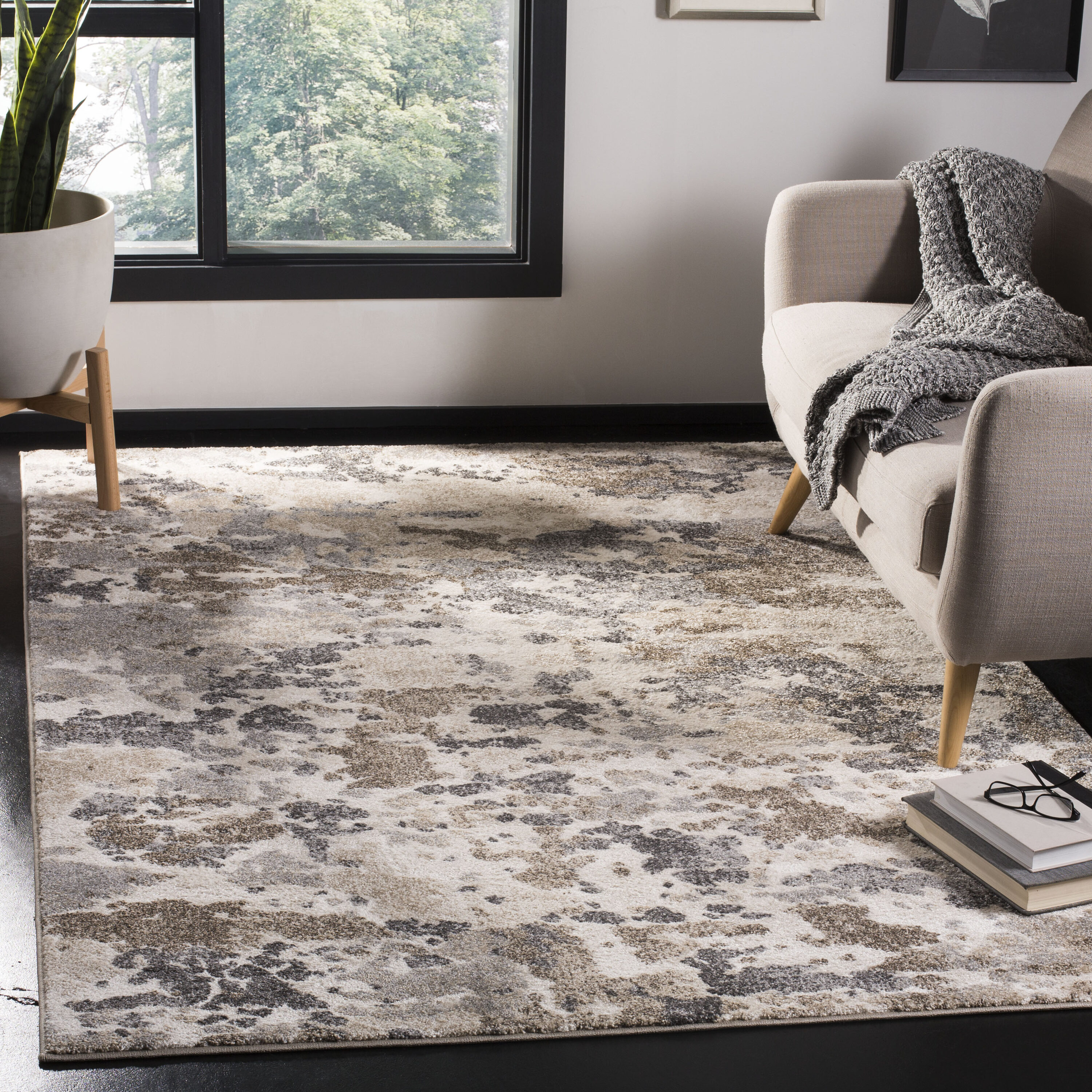Spirit 100 7 x 9 (ft) Loomed Polypropylene Taupe/Ivory Rectangular Indoor Abstract Mid-Century Modern Professionally Clean Only Area rug