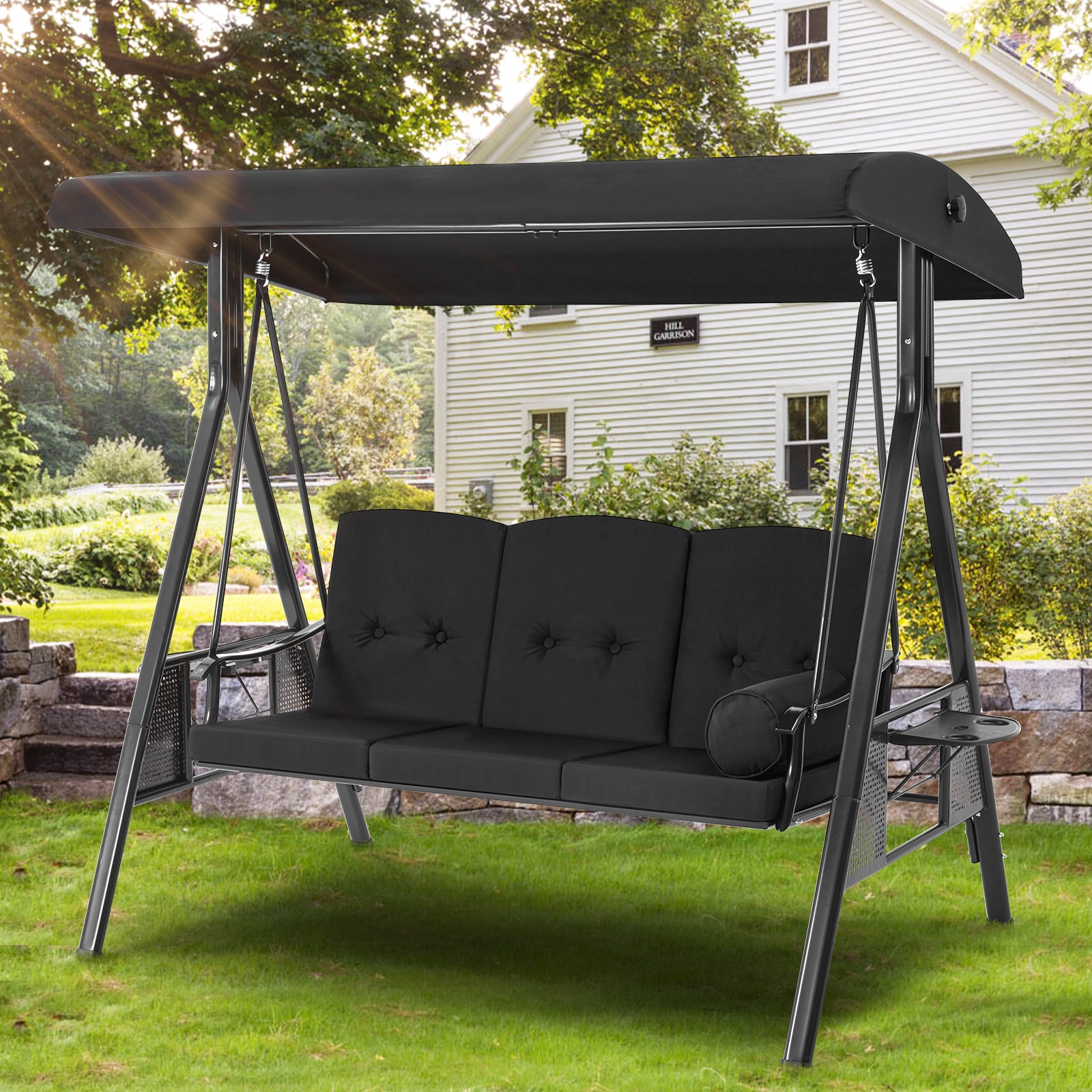 AECOJOY  3-Seat Porch Swing with Adjustable Canopy