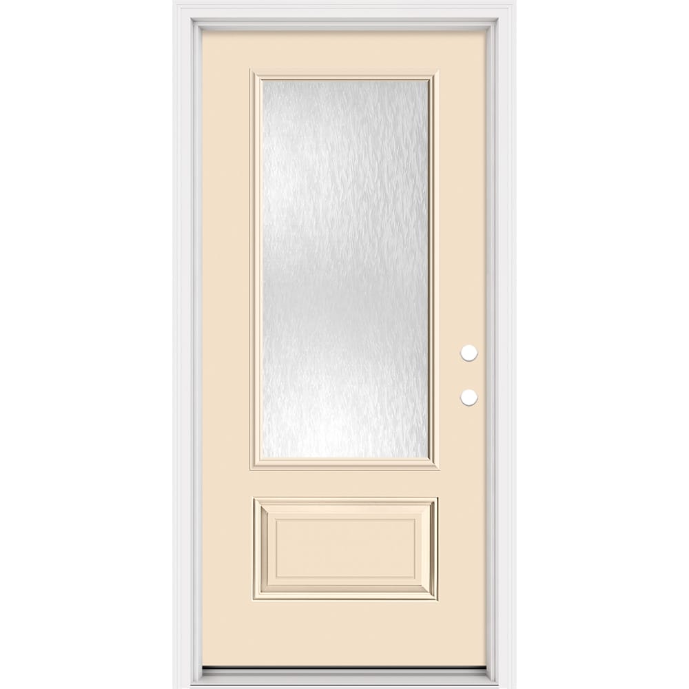 Masonite 321332 Steel Doors Series 36-in x 80-in x 4-9/16-in Steel No glass Left-hand inswing Bisque Painted Prehung Front Door with Brickmould Insulating core