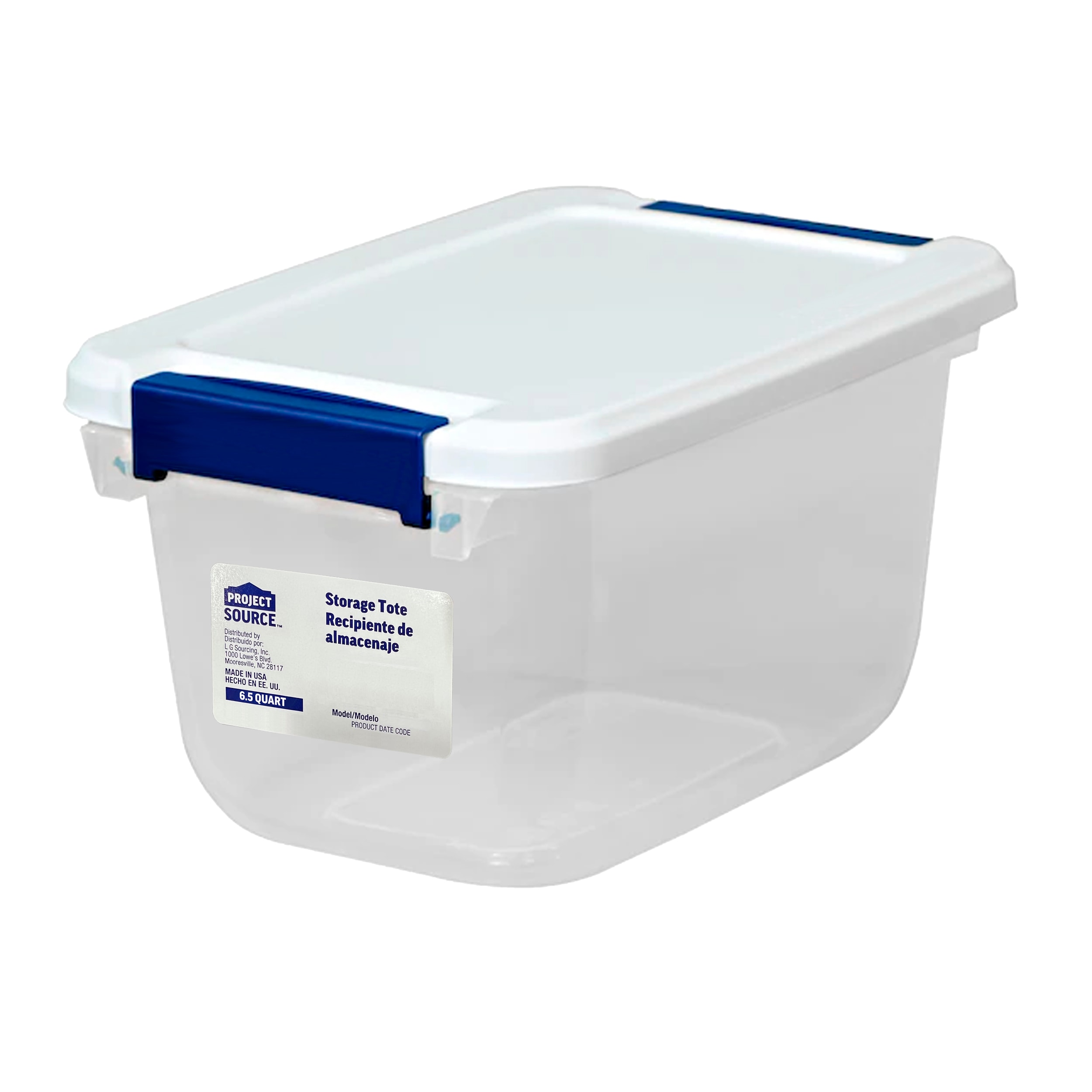 Project Source 7249LWS-010-000-044 Small 1.625-Gallons (6.5-Quart) Clear, White Tote with Latching Lid