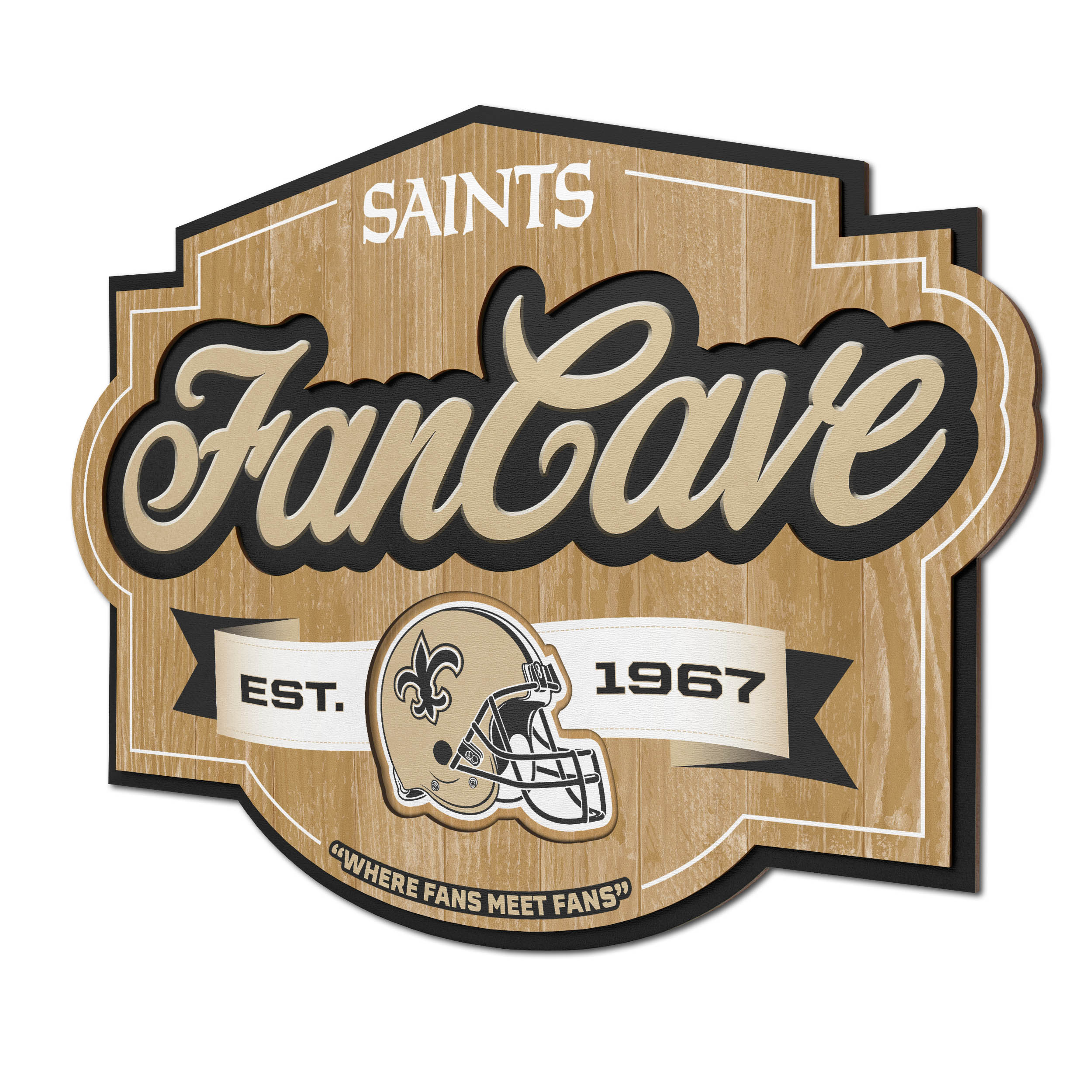 Sportula 1903608 YouTheFan NFL New Orleans Saints Fan Cave Sign YouTheFan Team Colors Floater frame 12.5-Inches H x 17-Inches W Sports 3D art