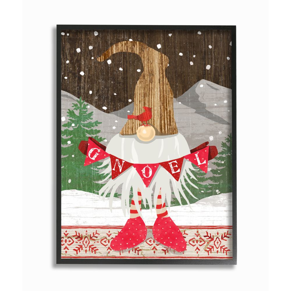 Stupell Industries AB-687-FR-24X30 Winter Holiday Noel Pun with Country Christmas Gnome Andrea Tachiera Black Framed Wood Framed 30-Inches H x 24-Inches W Novelty Print